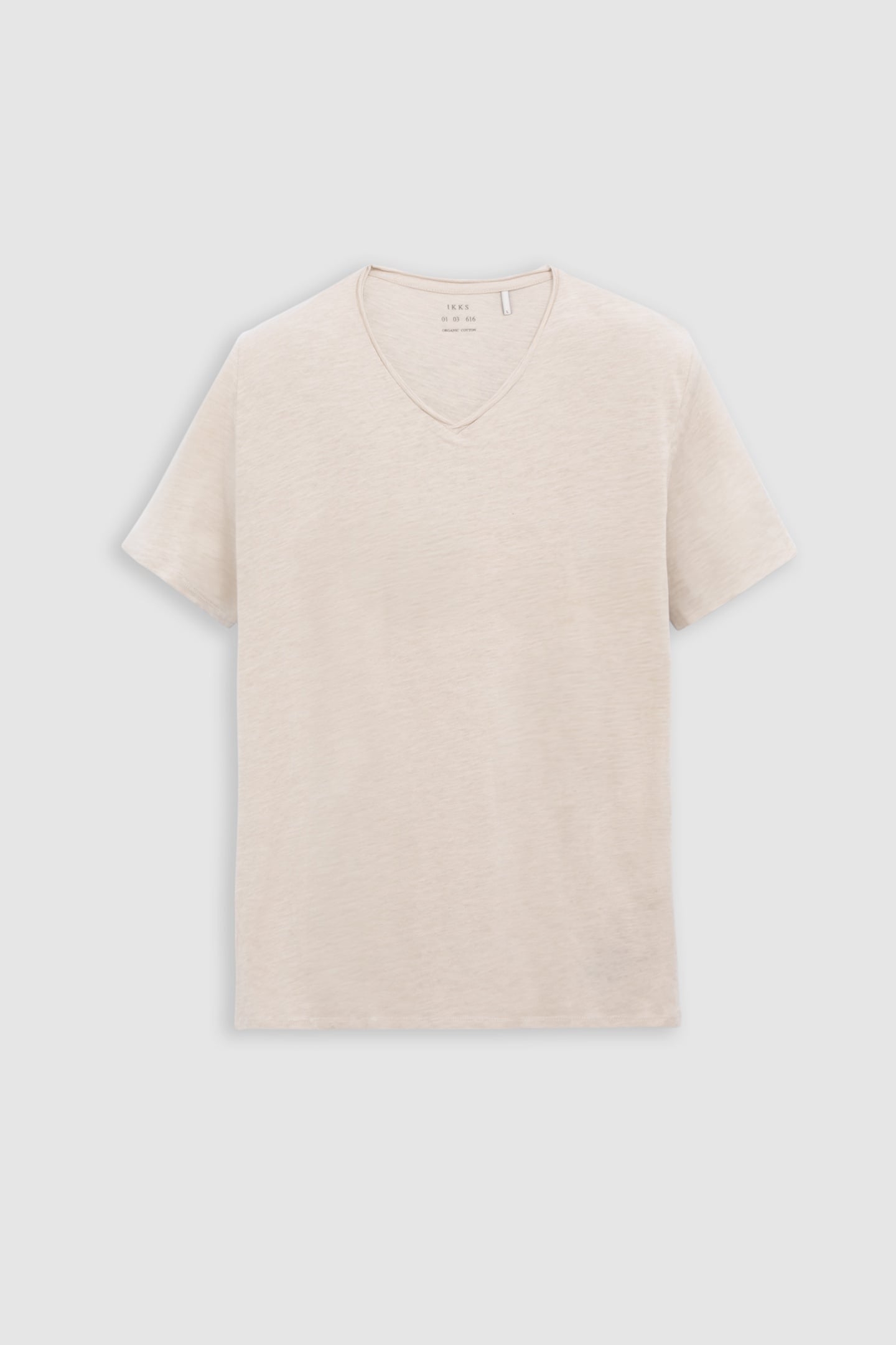 BEIGE ORGANIC COTTON ESSENTIAL V-NECK T-SHIRT 4