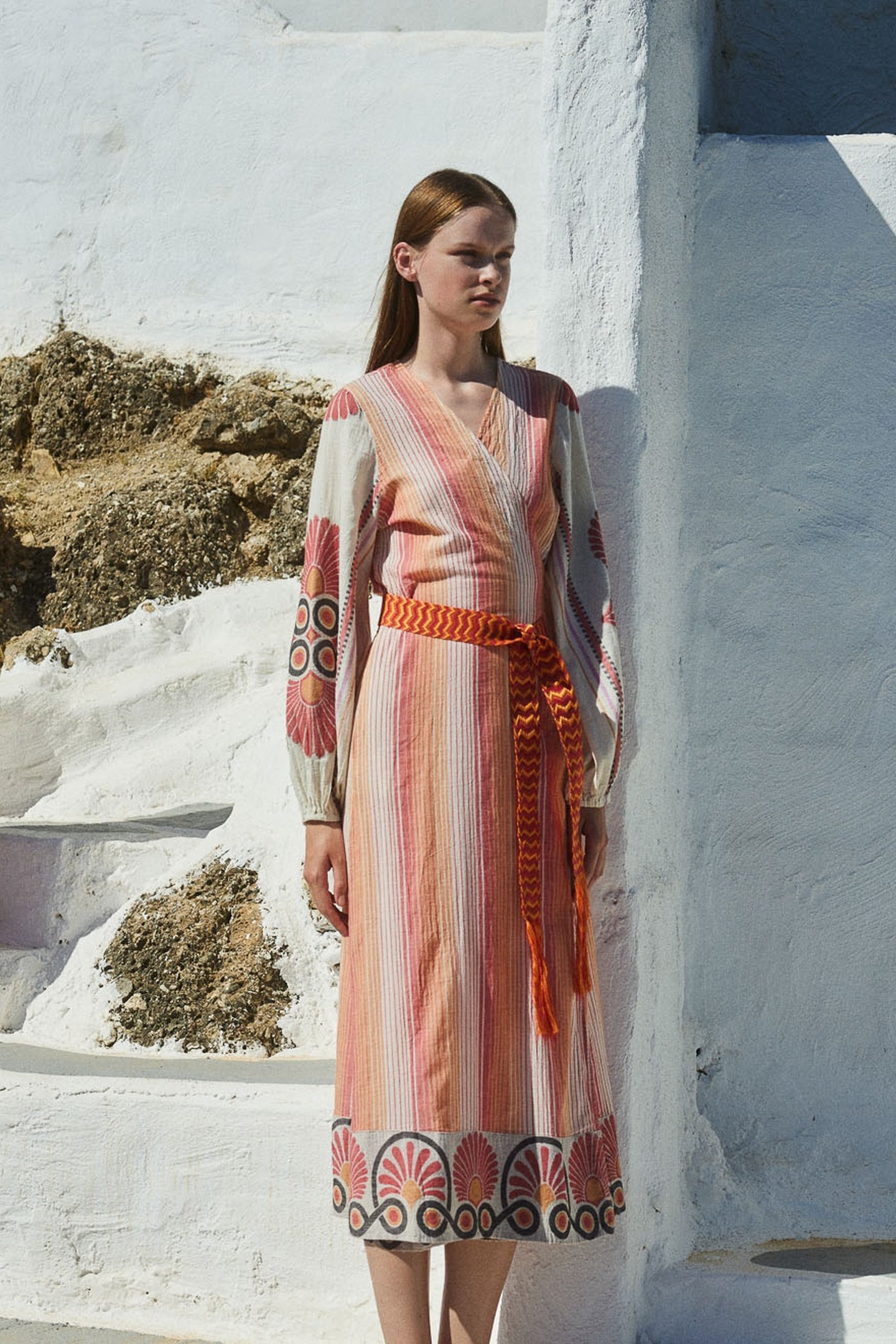 ZHN LONG DRESS JACQUARD WITH BELT RED ORANGE 3