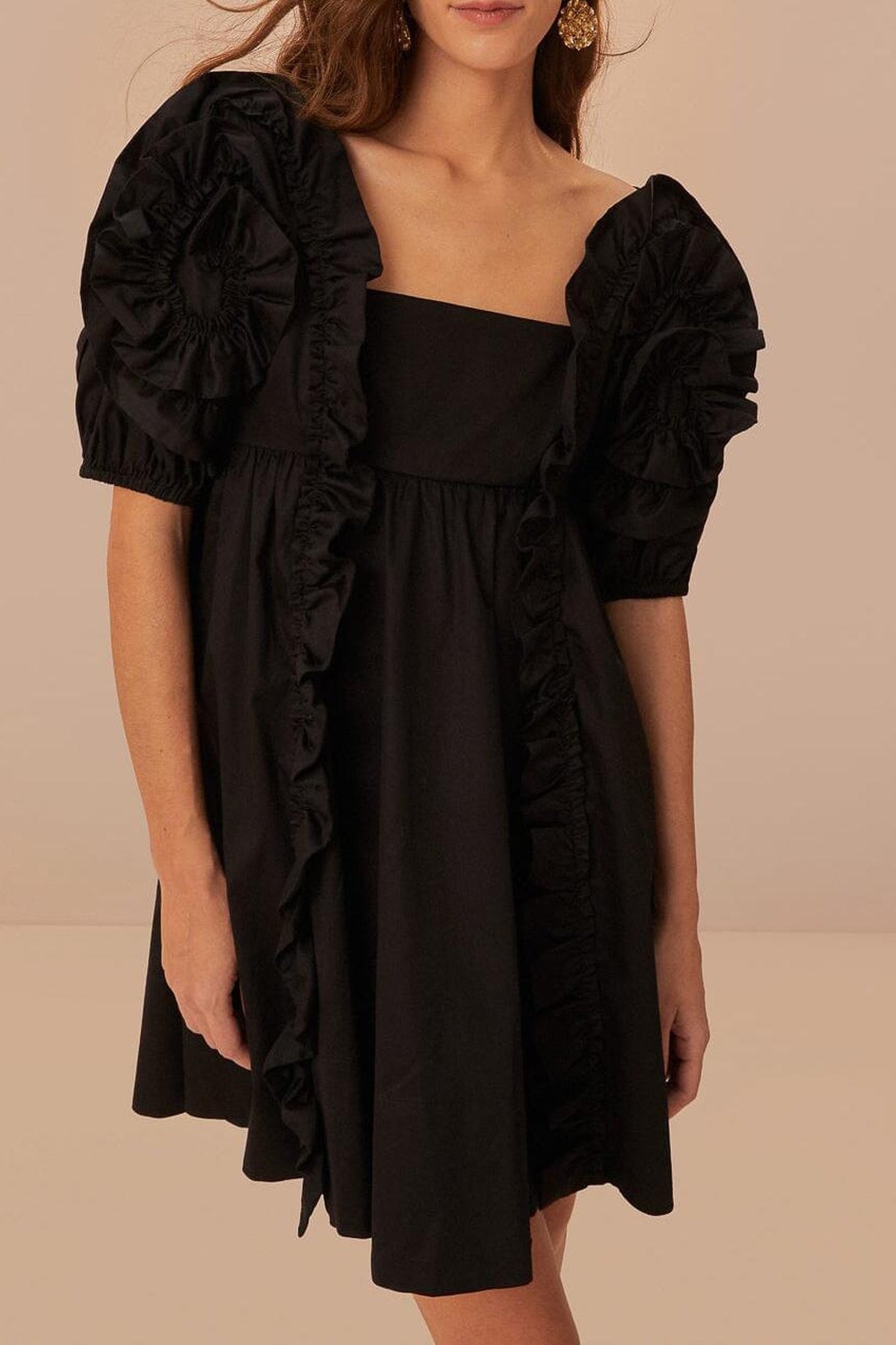 BLACK RUFFLE SHORT SLEEVE MINI DRESS 1