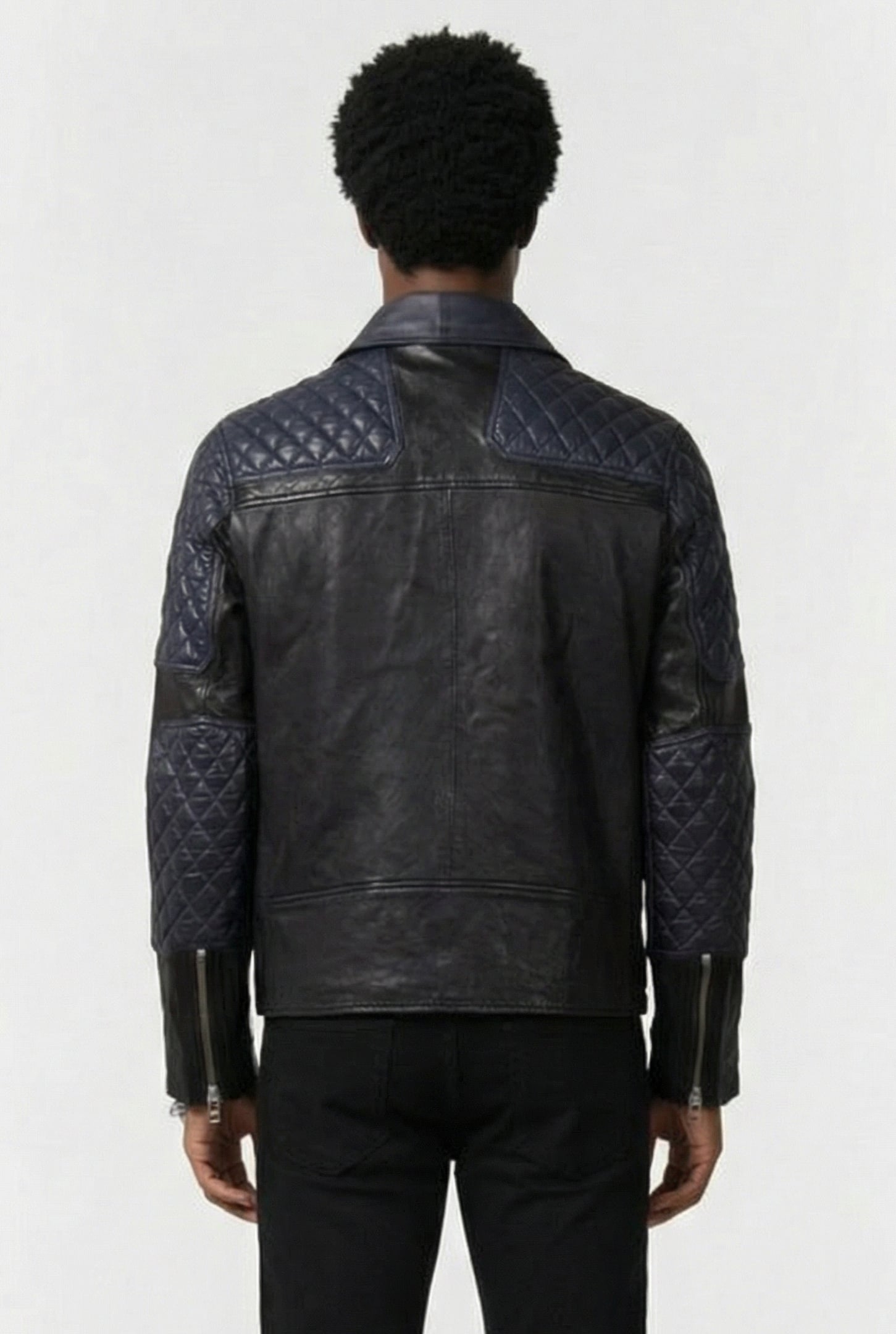 COLOUR BLOCK BIKER JACKET BLACK 2