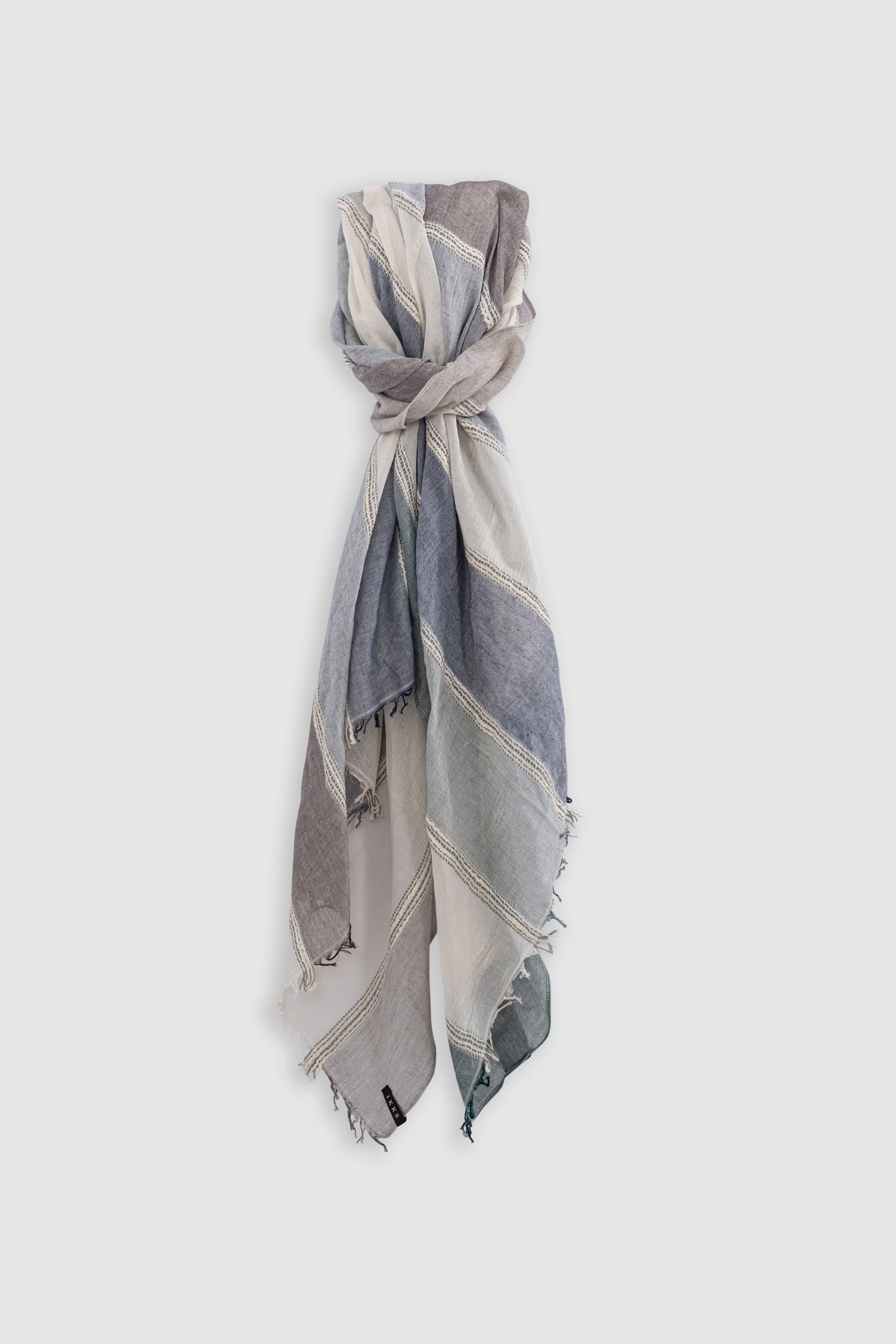 GREY BLUE STRIPED SCARF WITH EMBROIDERED DETAILS 1