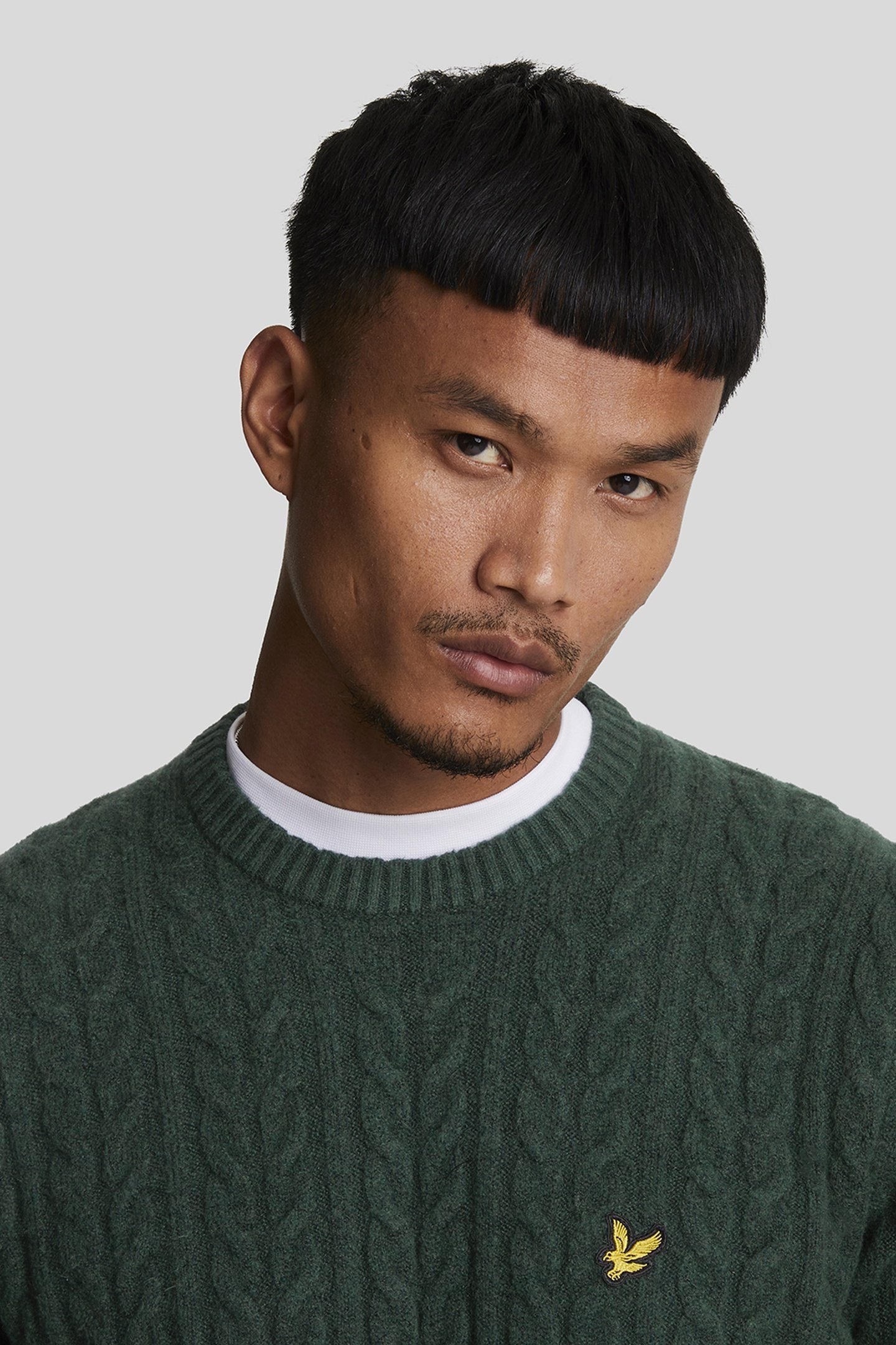 CABLE CREW NECK JUMPER DARK GREEN MARL 5