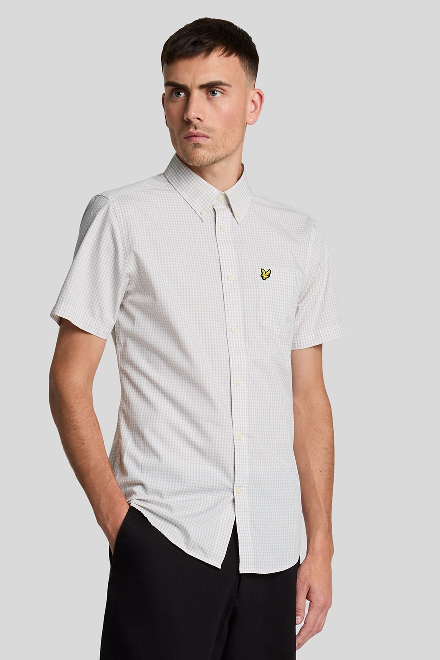 SHORT SLEEVE SLIM FIT GINGHAM SHIRT COVE/WHITE 2