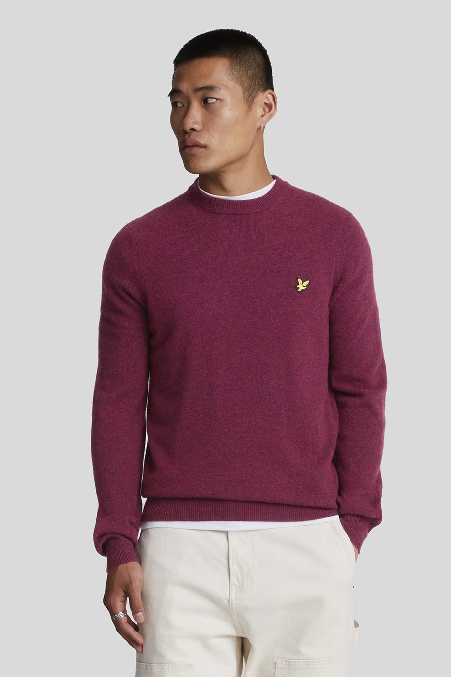 LAMBSWOOL BLEND CREW NECK JUMPER RICH BURGUNDY MARL 2
