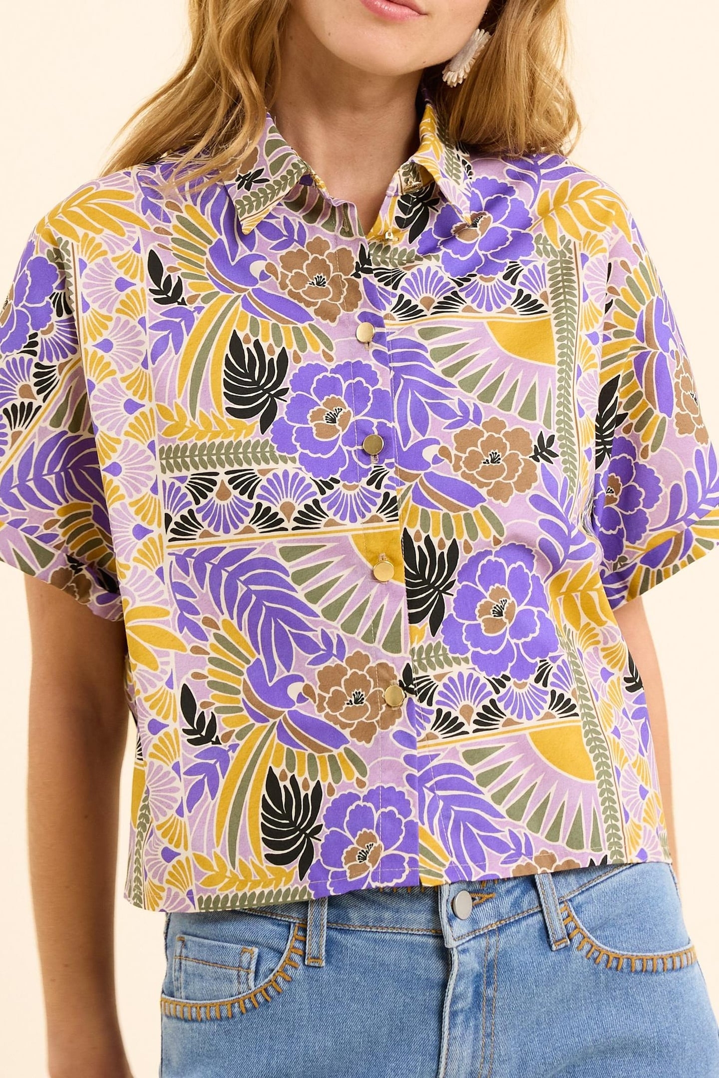 MAUVE SHORT-SLEEVED SHIRT WITH PARROT PRINT PARMA 5