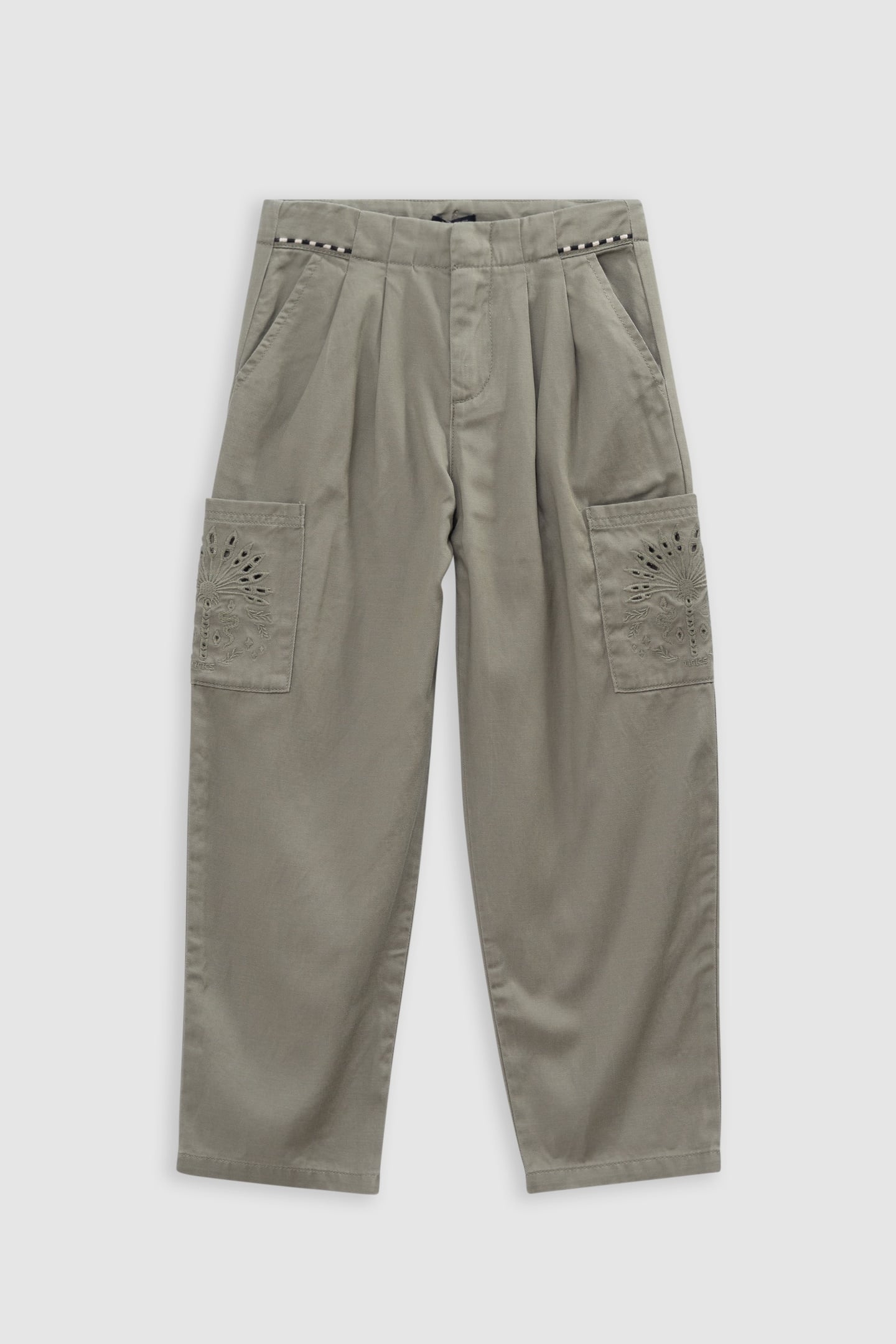 BATTLE KHAKI EMBROIDERED CARGO PANTS 1