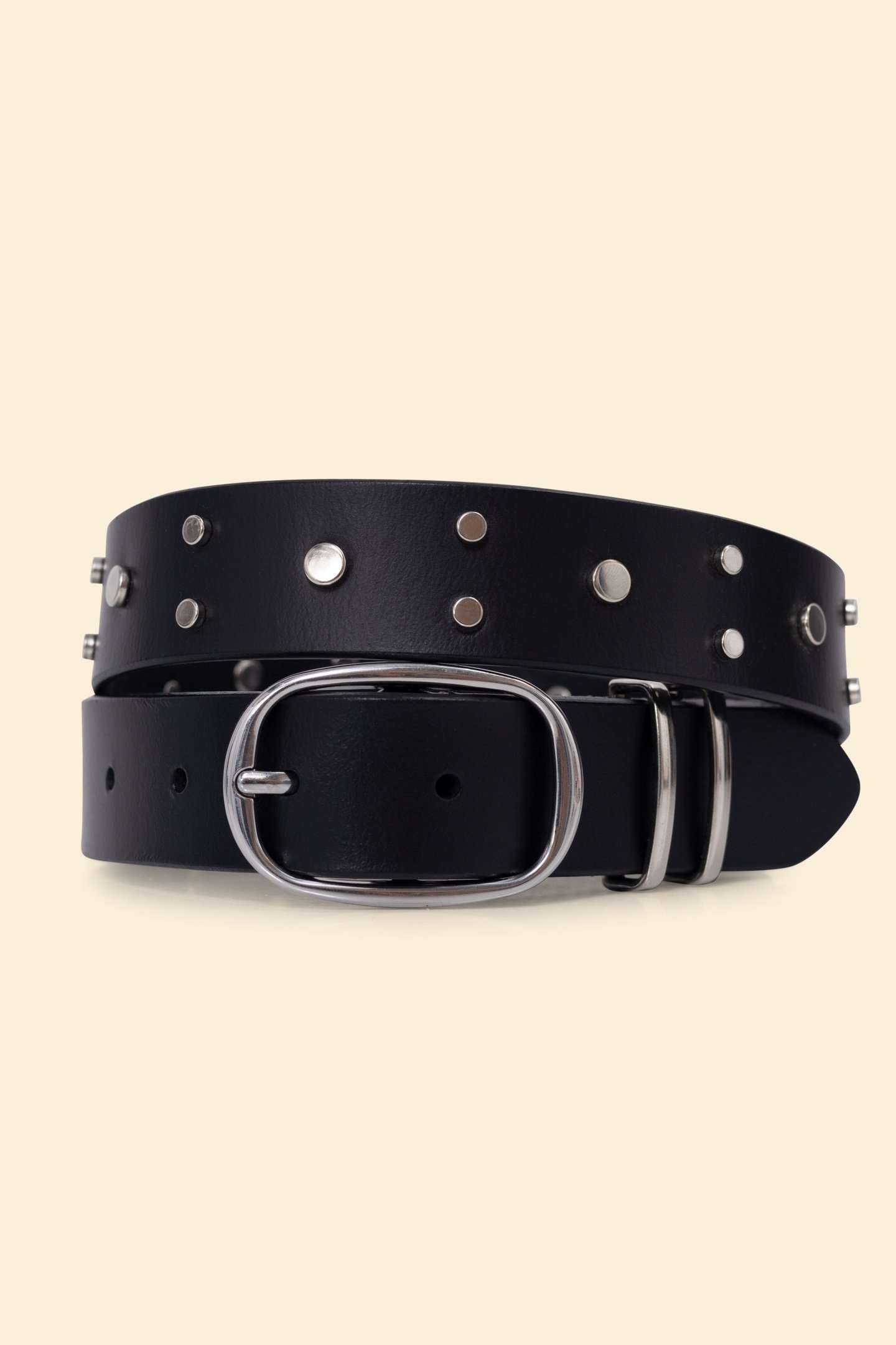 BLACK LEATHER BELT WITH RIVET DETAILS BLACK 2