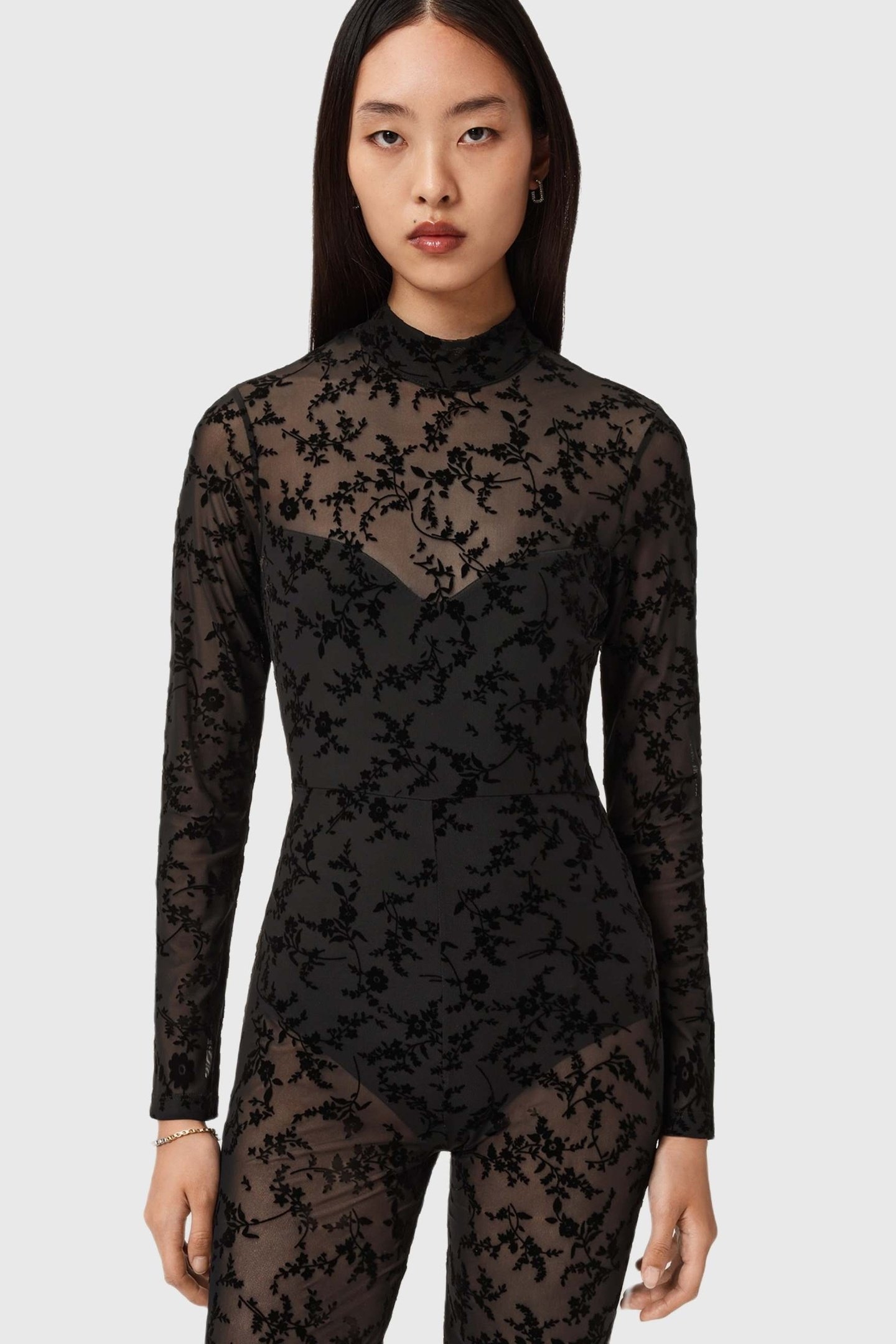 RYLEE FLOCK CATSUIT BLACK 1