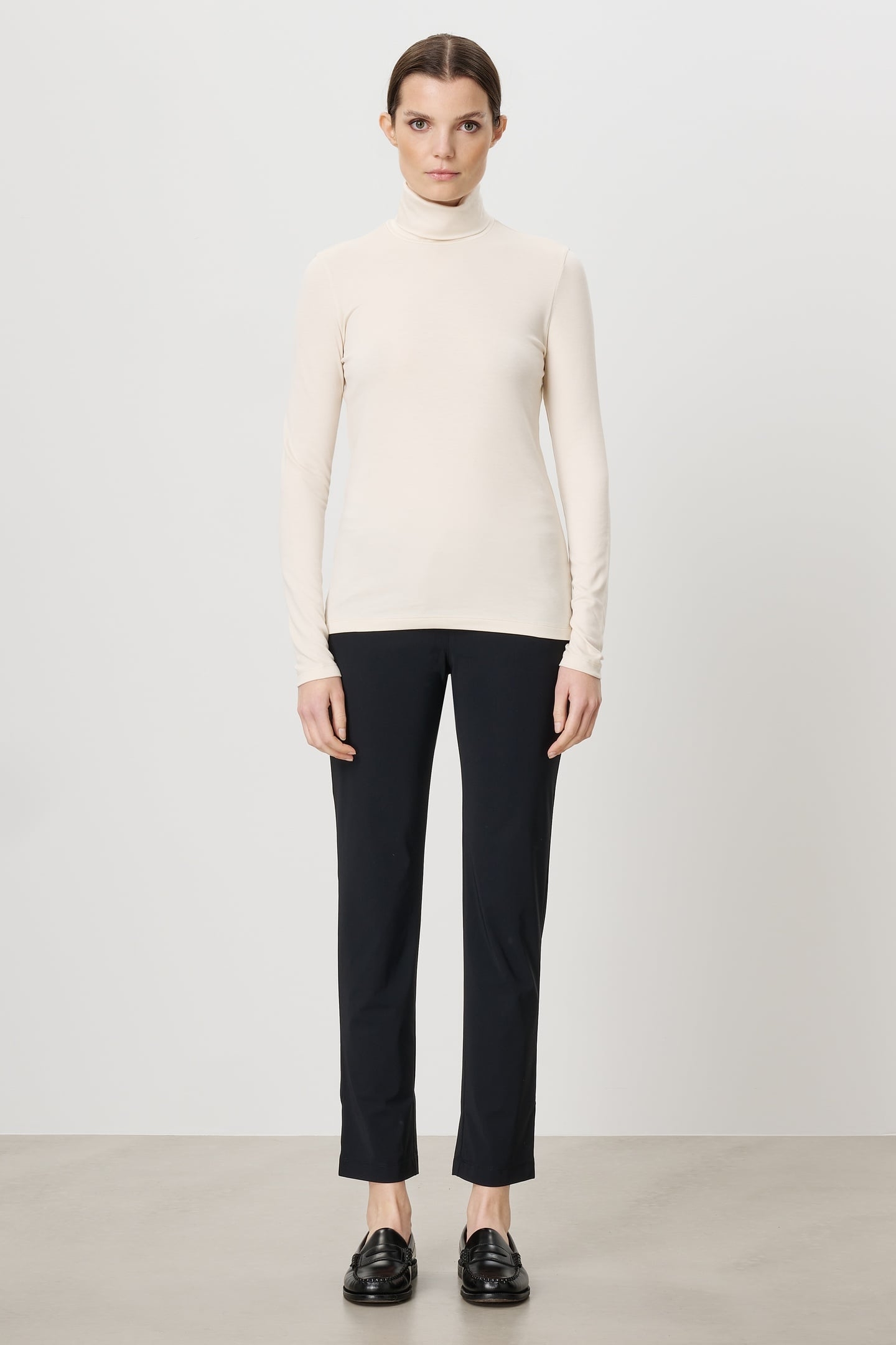 TENCEL ROLL NECK TOP LATTE 2
