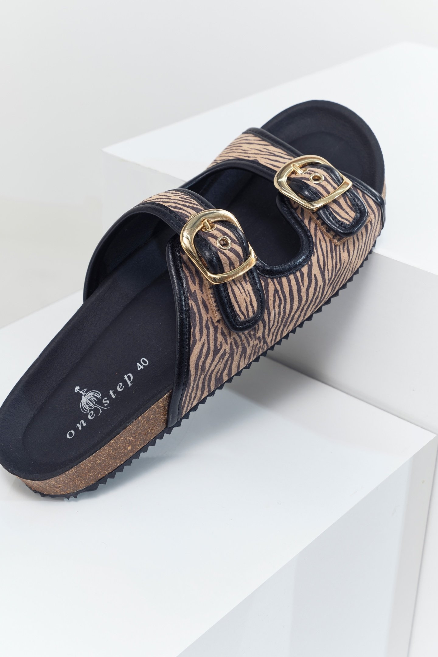 O.REGINA - BLACK FLAT MULES WITH ZEBRA PRINT SUEDE 1