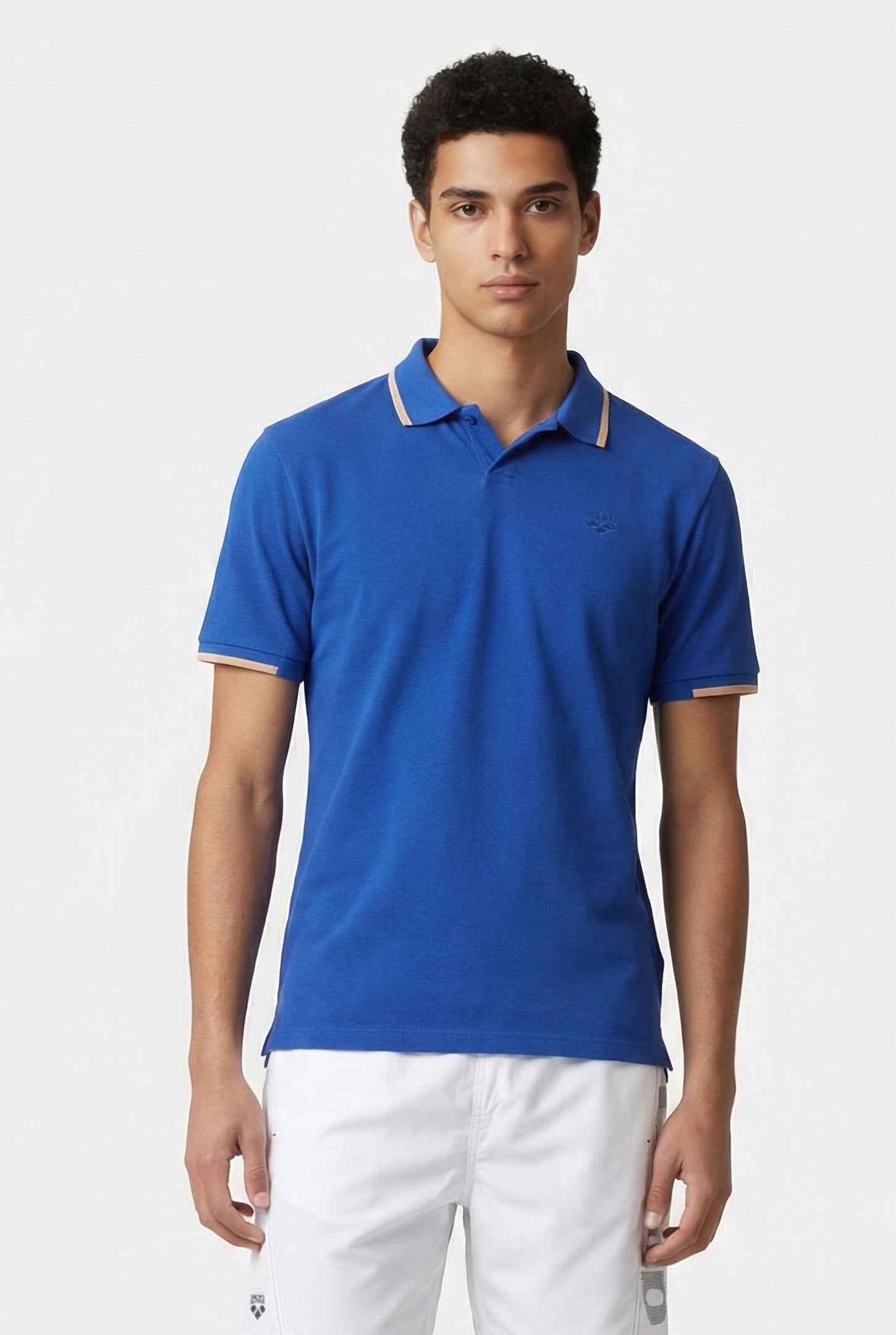 MEN'S POLOSHIRT ARENA TRIM COTTON PIQUET ROYAL-SALMON PINK 1