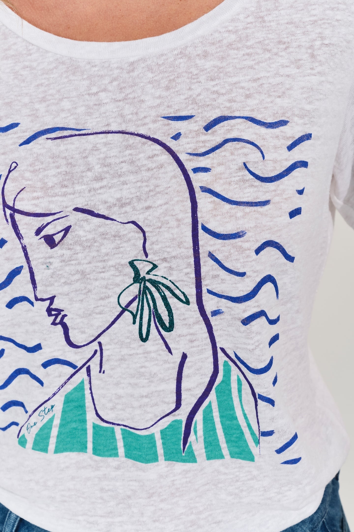 MALONE - WHITE LINEN KNIT T-SHIRT VISUAL PENCILED DANCER 6