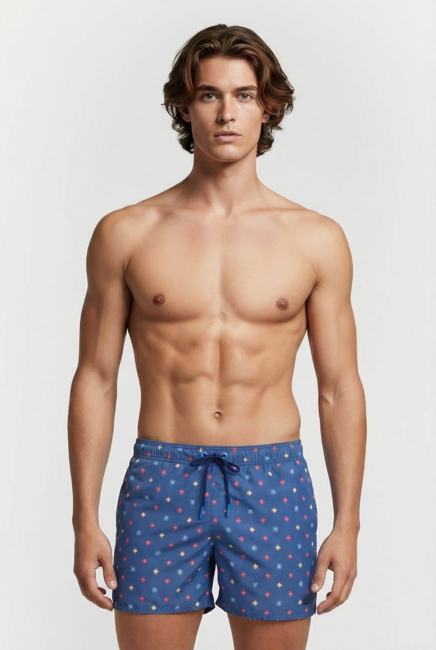 MEN'S BEACH SHORT ALLOVER GREY BLUE MICROFLOWERS MU 1