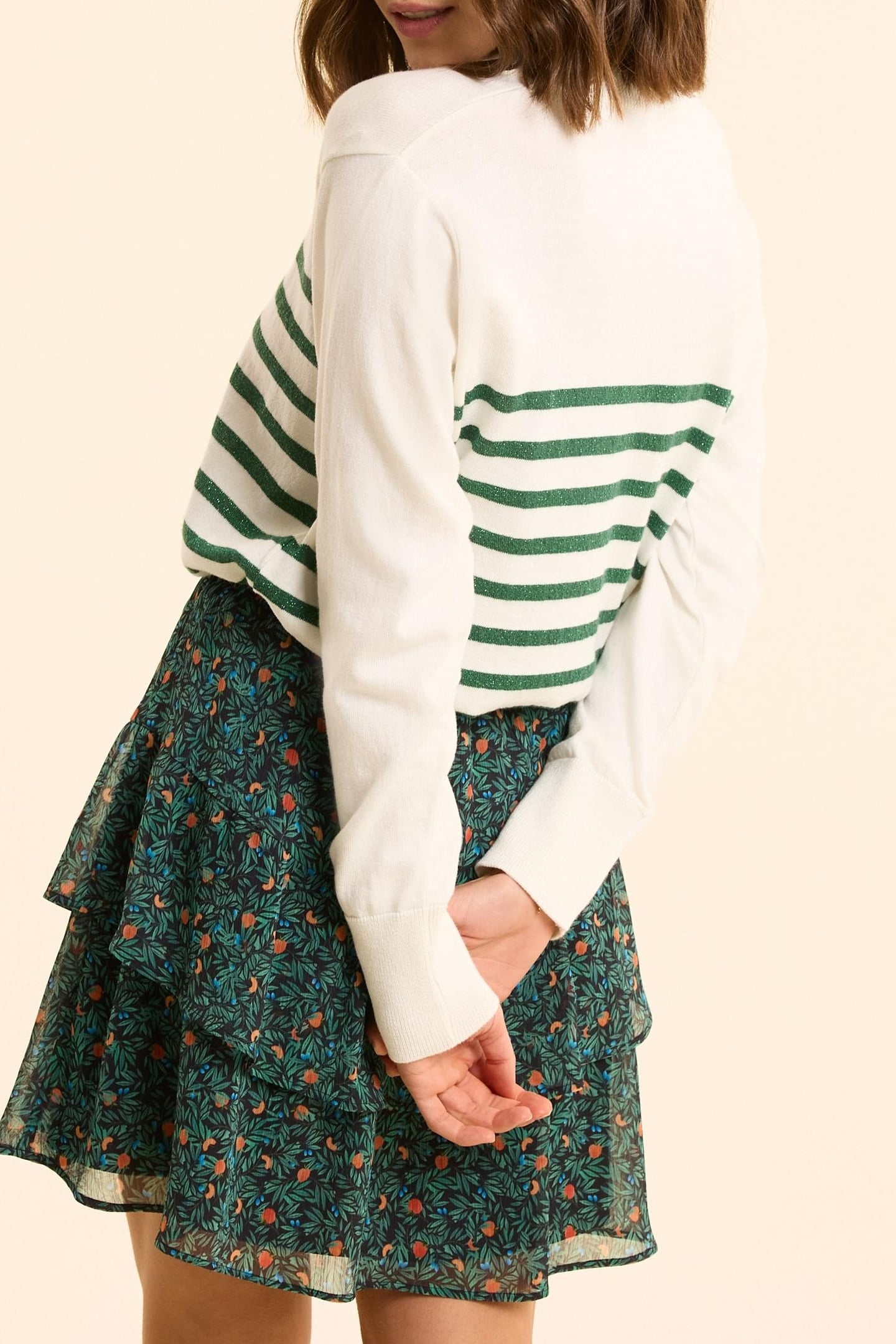 WHITE KNIT SWEATER WITH GREEN LUREX STRIPES OFF-WHITE 5