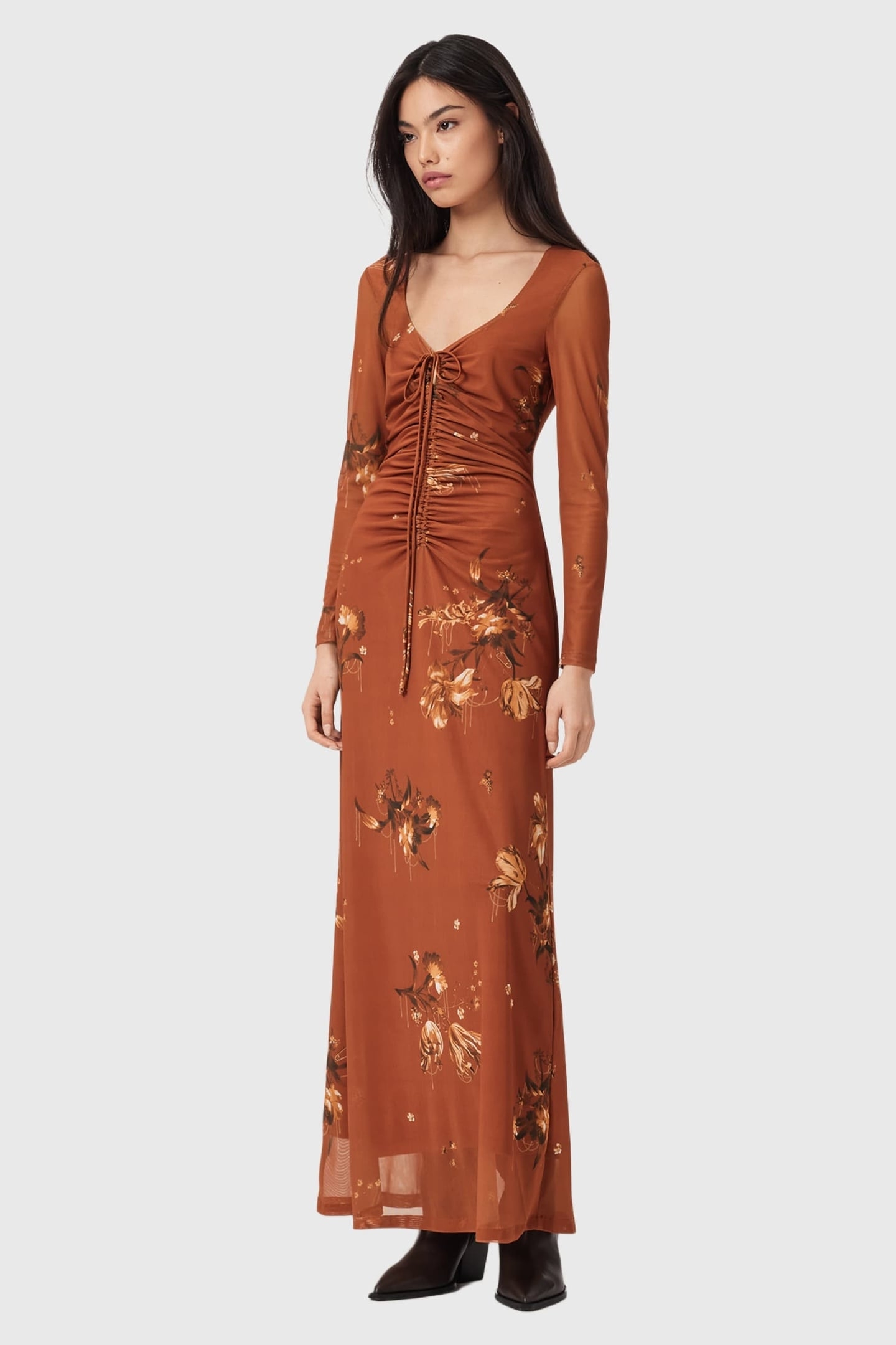 GABBY LS MESH DRESS ANIA RUST BROWN 1