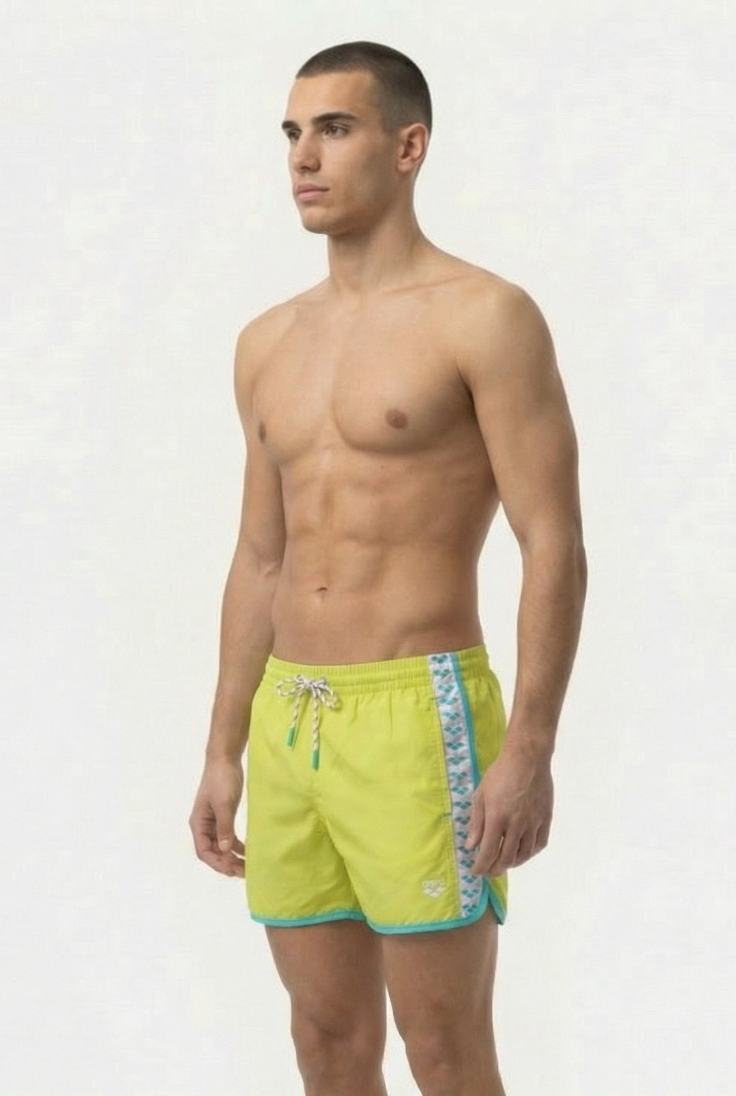 MEN'S ARENA TEAM STRIPE BEACH SHORT SOFT GREEN-WATER-WHITE 3