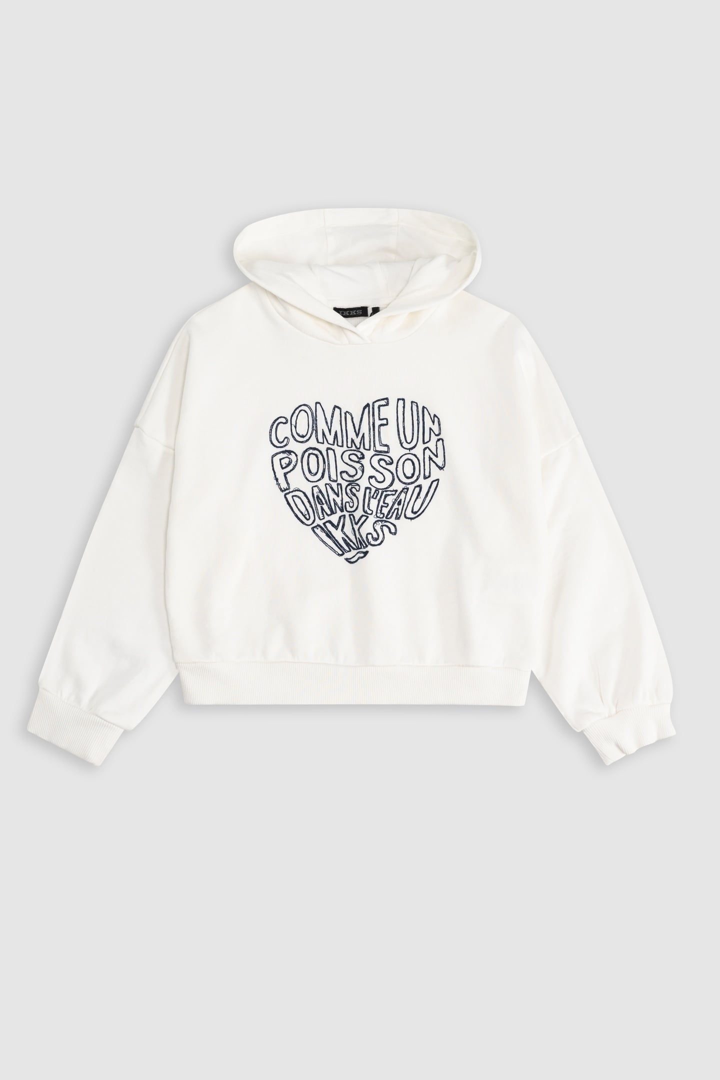 WHITE HOODIE WITH HEART EMBROIDERED MESSAGE 1