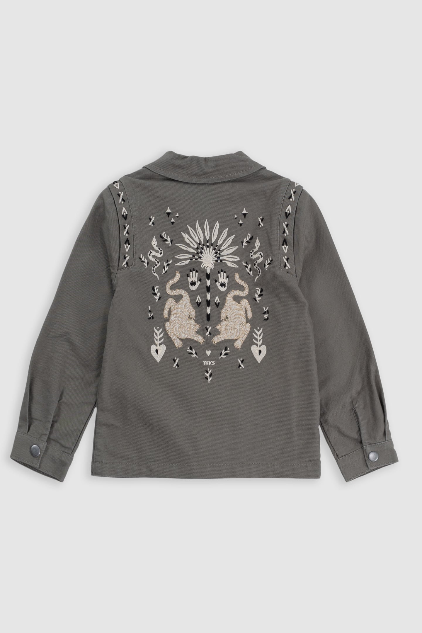 KHAKI MAXI EMBROIDERED BACK SAFARI JACKET 2