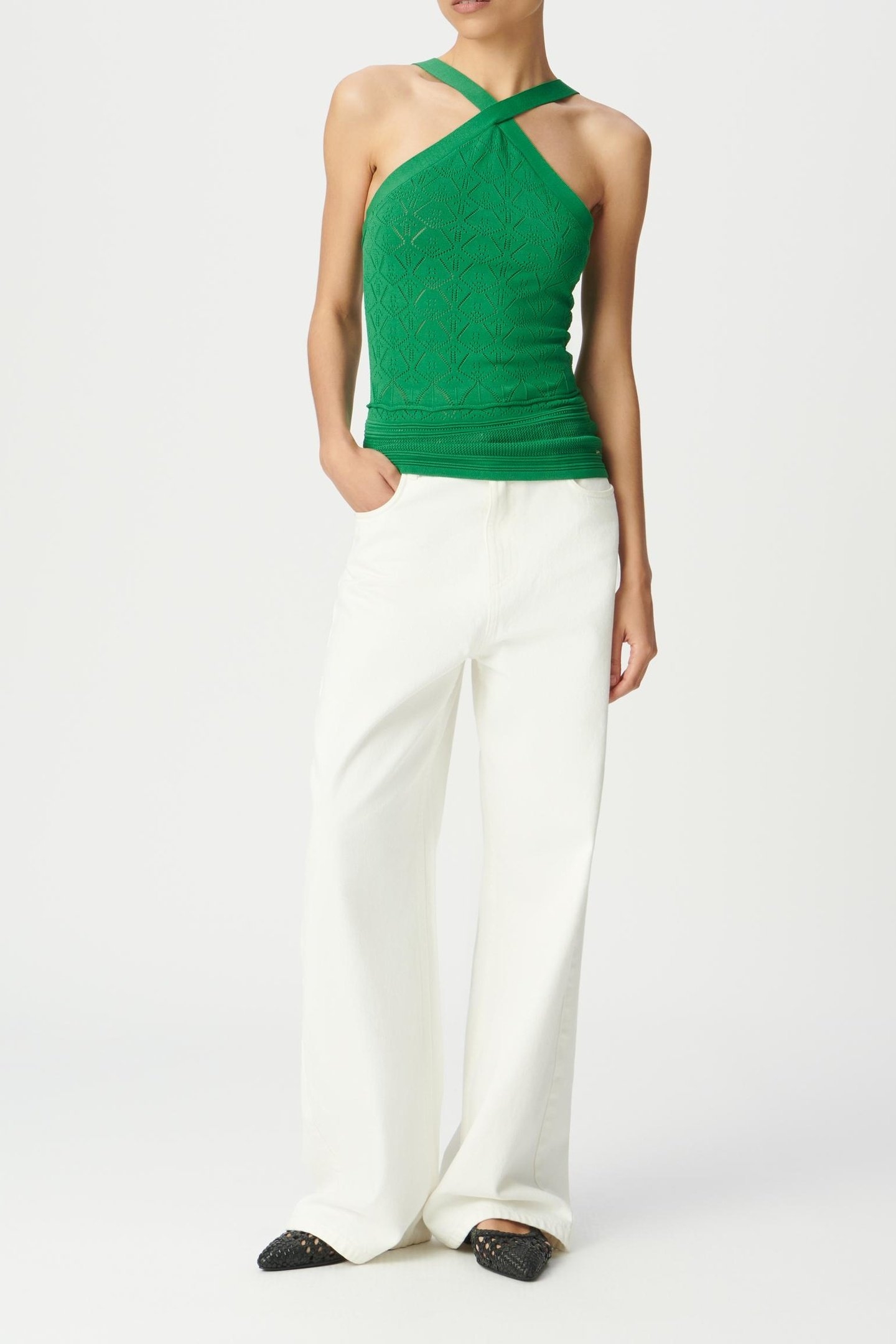 FINE KNIT WRAPOVER-NECK TOP WITH STRAPS 2