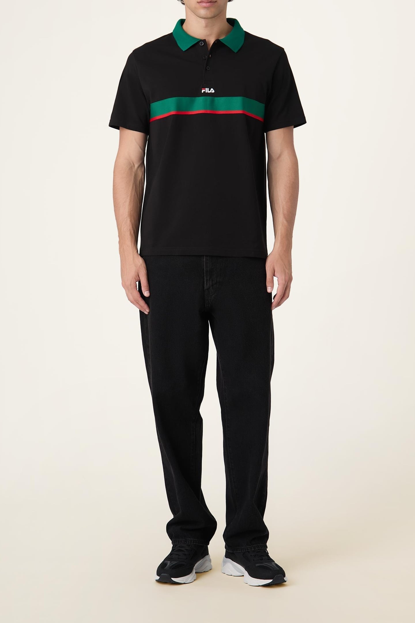 SAGANO RELAXED TAPED POLO SHIRT BLACK 2