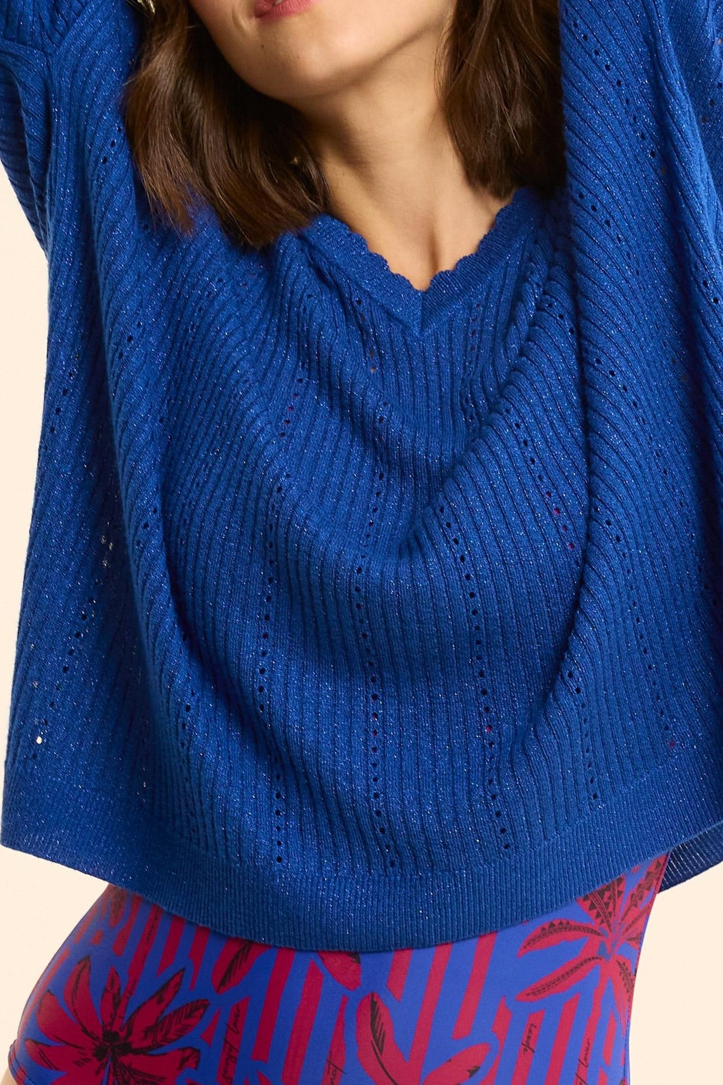 BLUE LUREX OPENWORK RIBBED KNIT SWEATER INDIGO 5