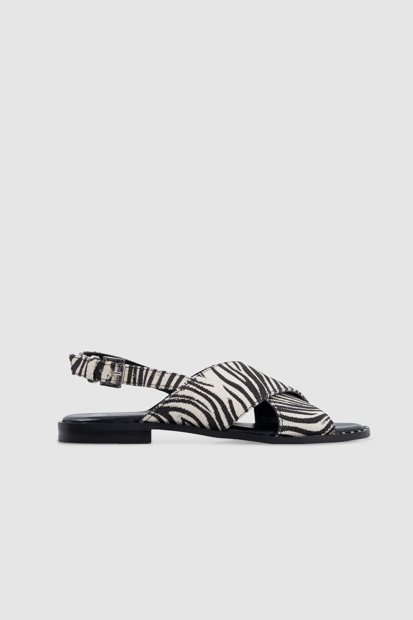 ECRU CANVAS ZEBRA PRINT FLAT SANDALS 1