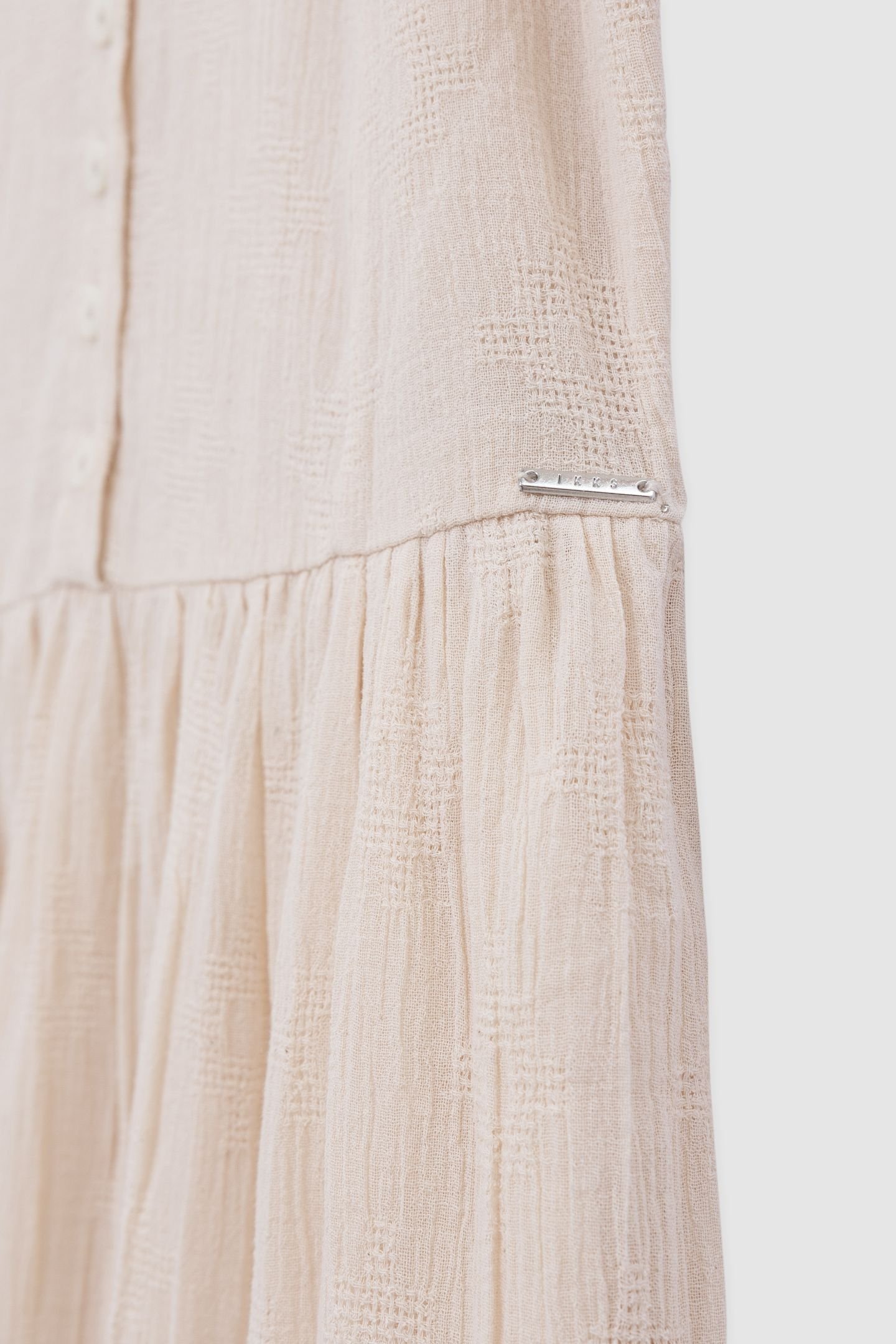 LONG ECRU DRESS WITH ELASTICATED NECKLINE 6