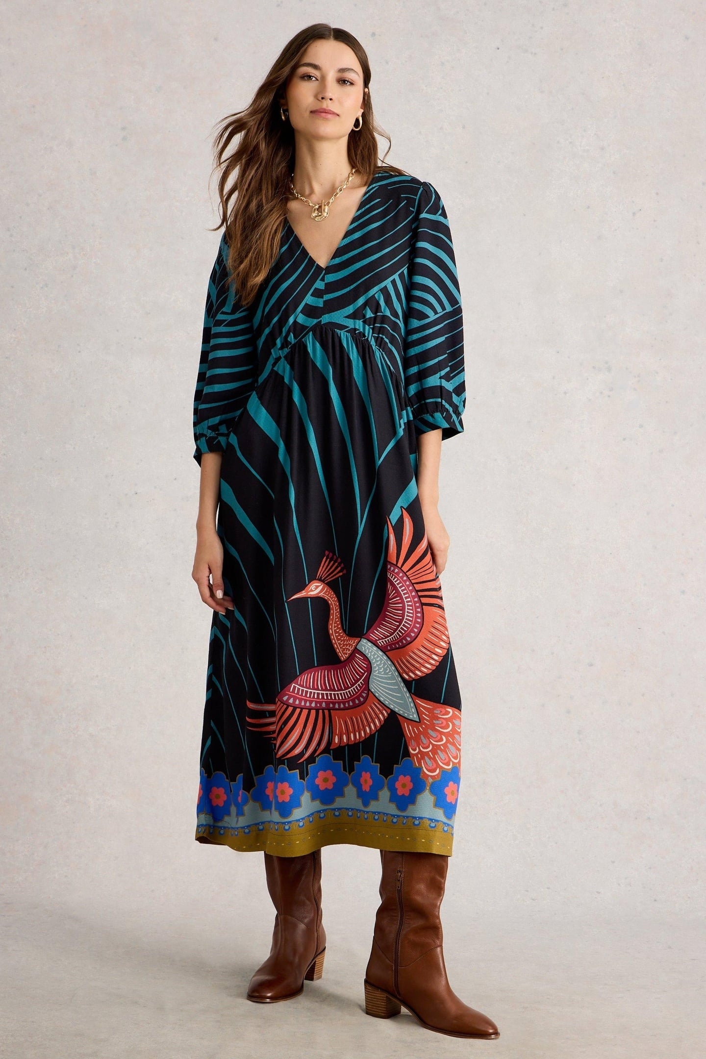 LUCY MIDI DRESS BLACK MULTI 1