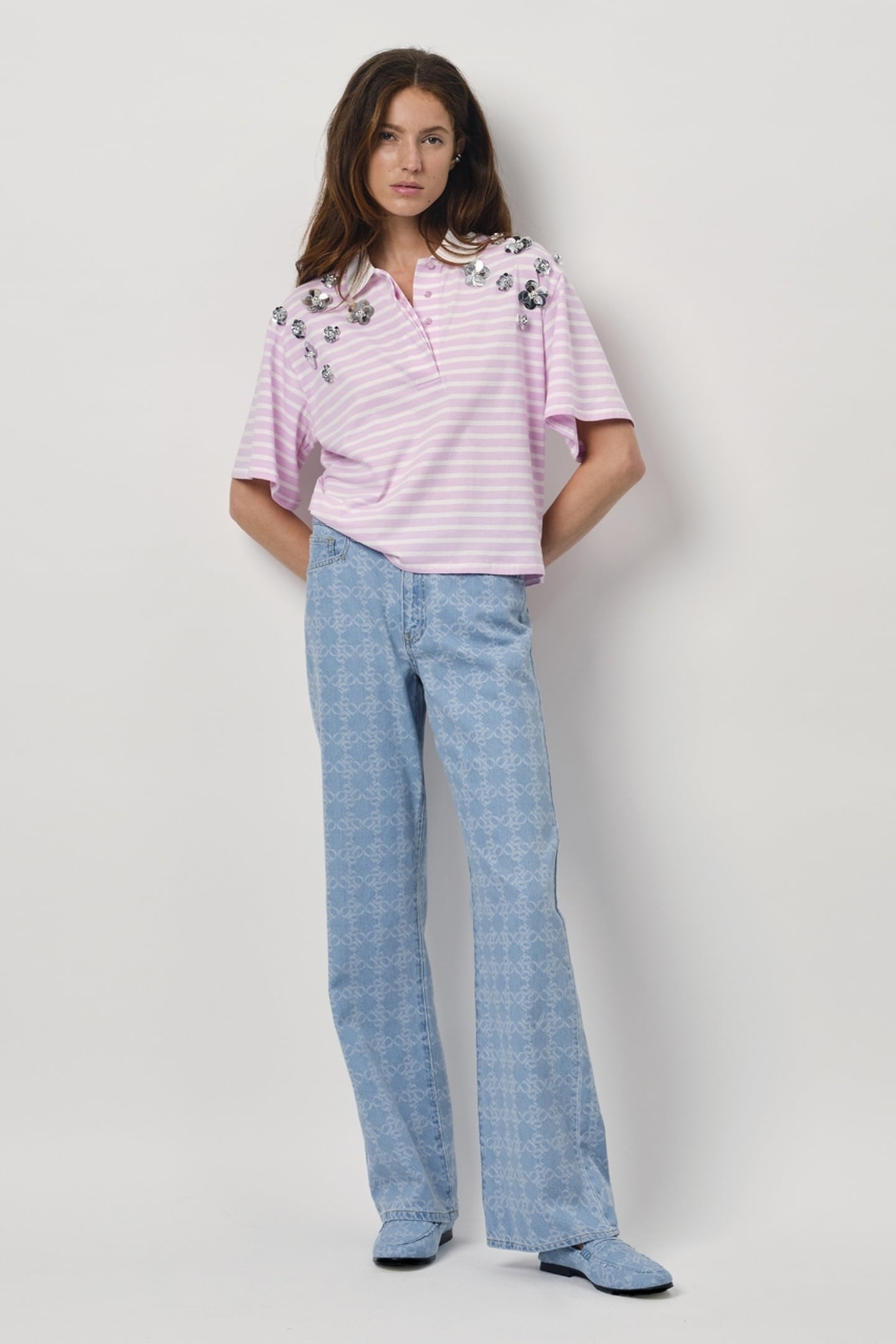 TITAN EMBELLISHED POLO SHIRT PINK SORBET 1