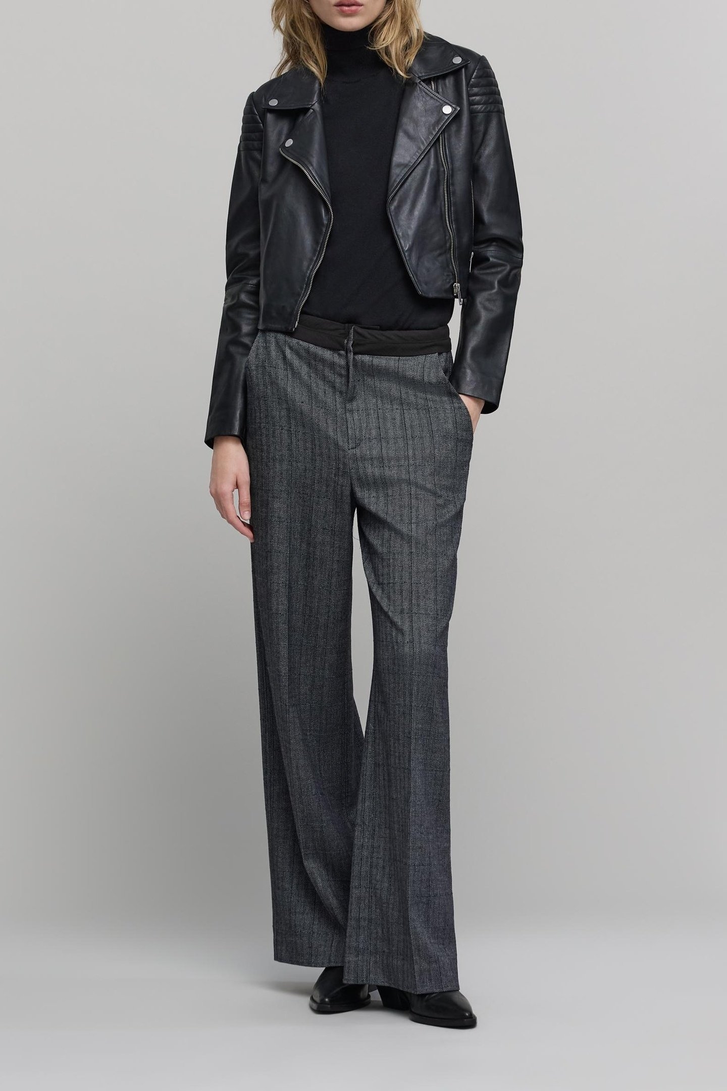 BLACK HERRINGBONE CHECK SUIT PANTS 1