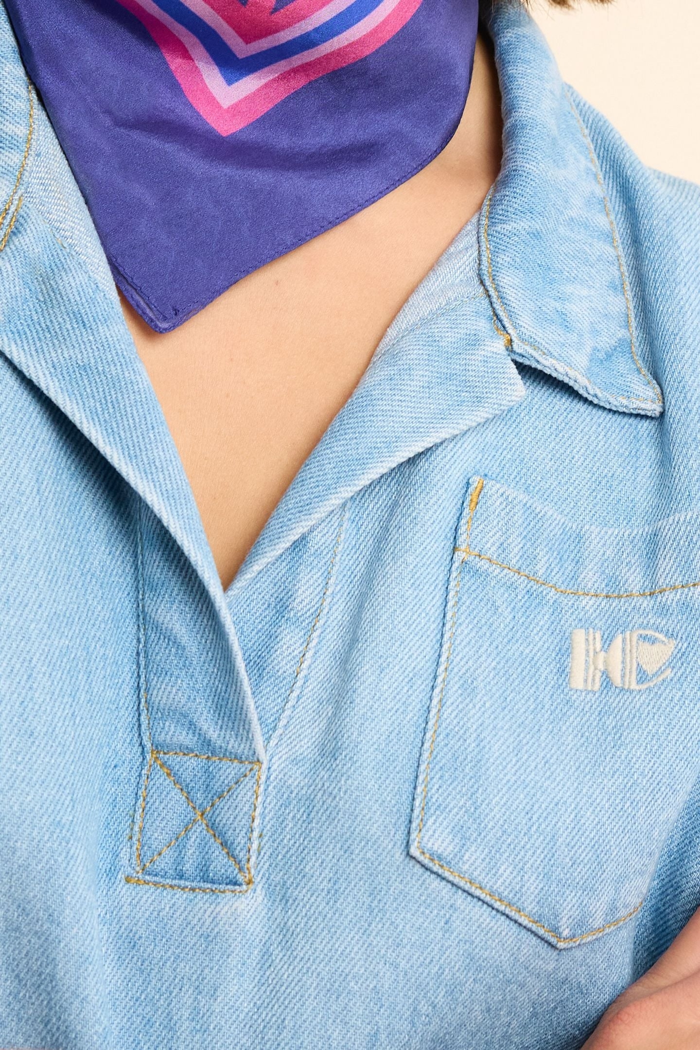 BLUE DENIM PEA JACKET-STYLE TOP BLEACH 6