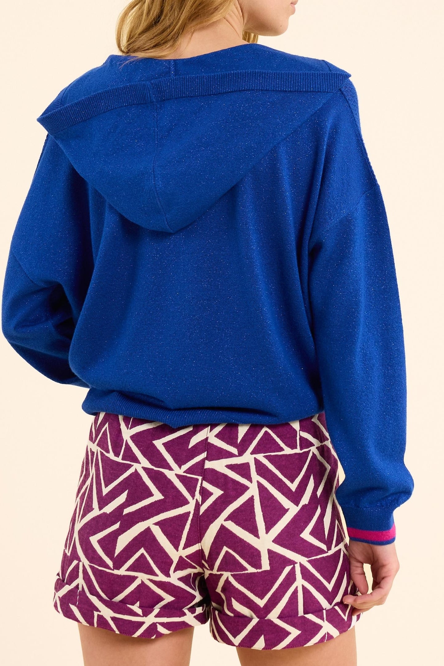 BLUE LUREX KNIT HOODED CARDIGAN WITH ZIP ELECTRIC BLUE 2