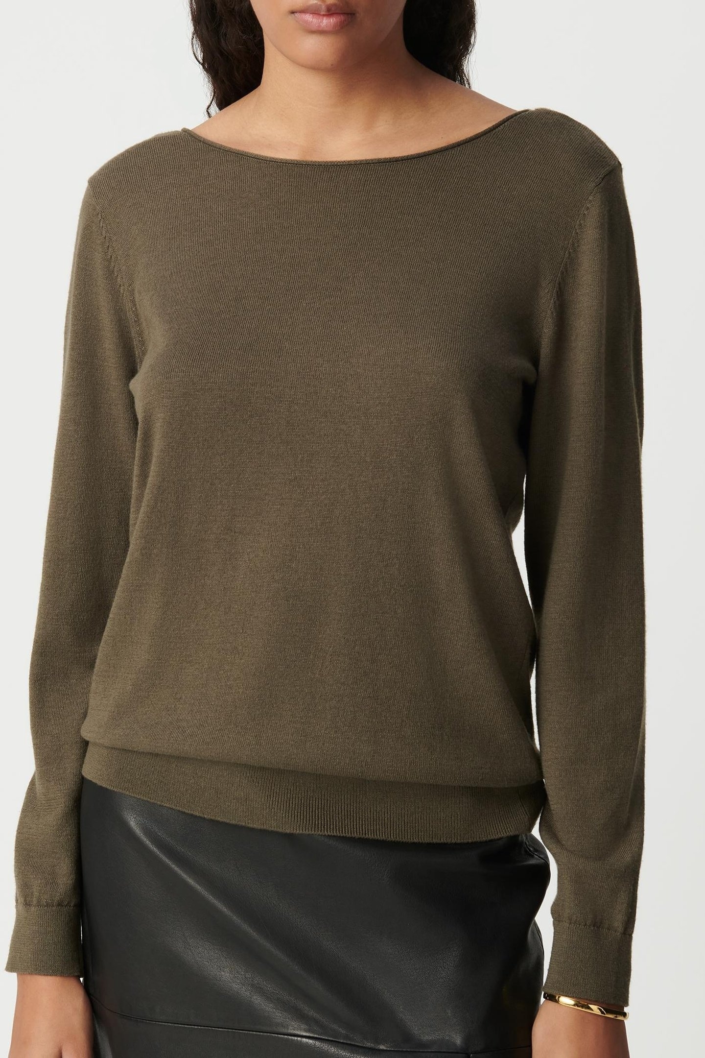 KHAKI SWEATER WITH LACE-TRIMMED FRONT AND BACK 2