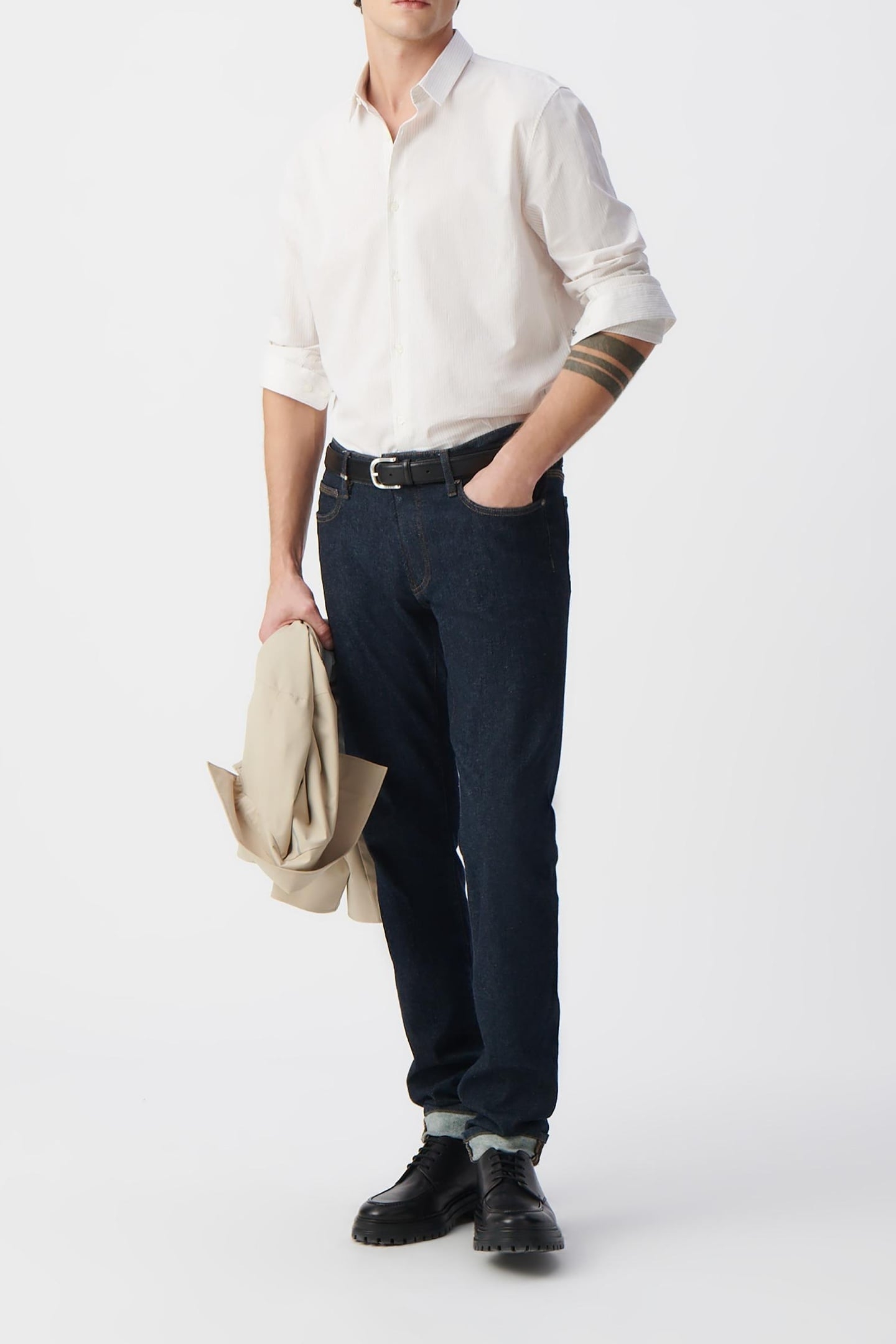 BEIGE SLIM SHIRT WITH WATERCOLOUR STRIPES 1