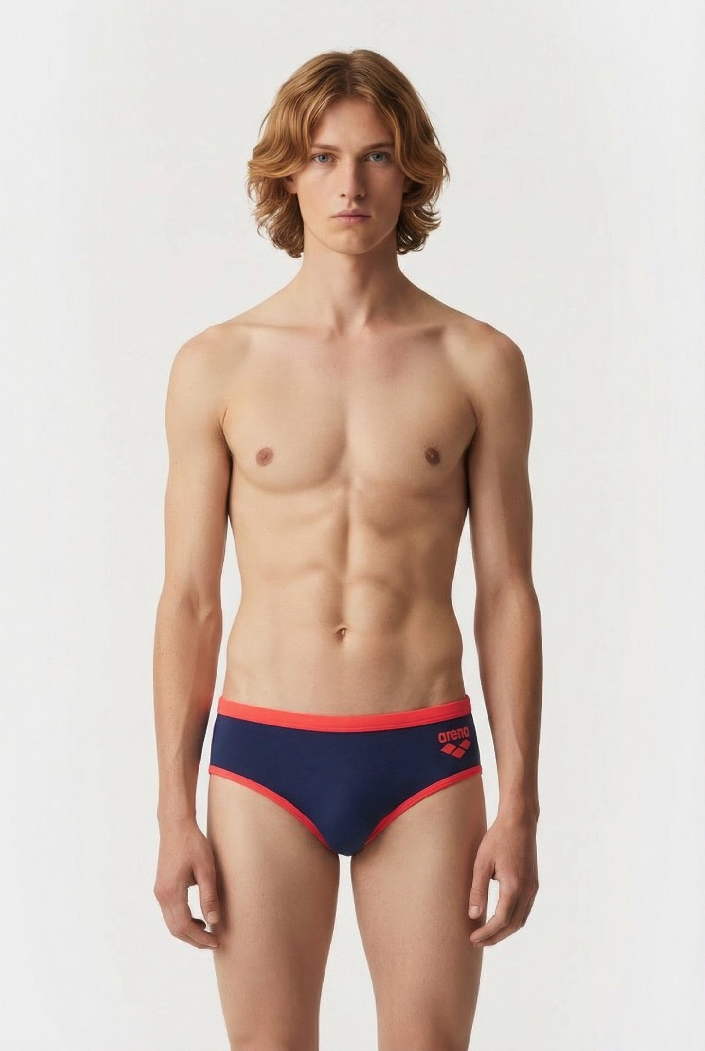 MEN'S ARENA ONE 12CM SWIM BRIEFS BIG LOG NAVY FLUO RED 1