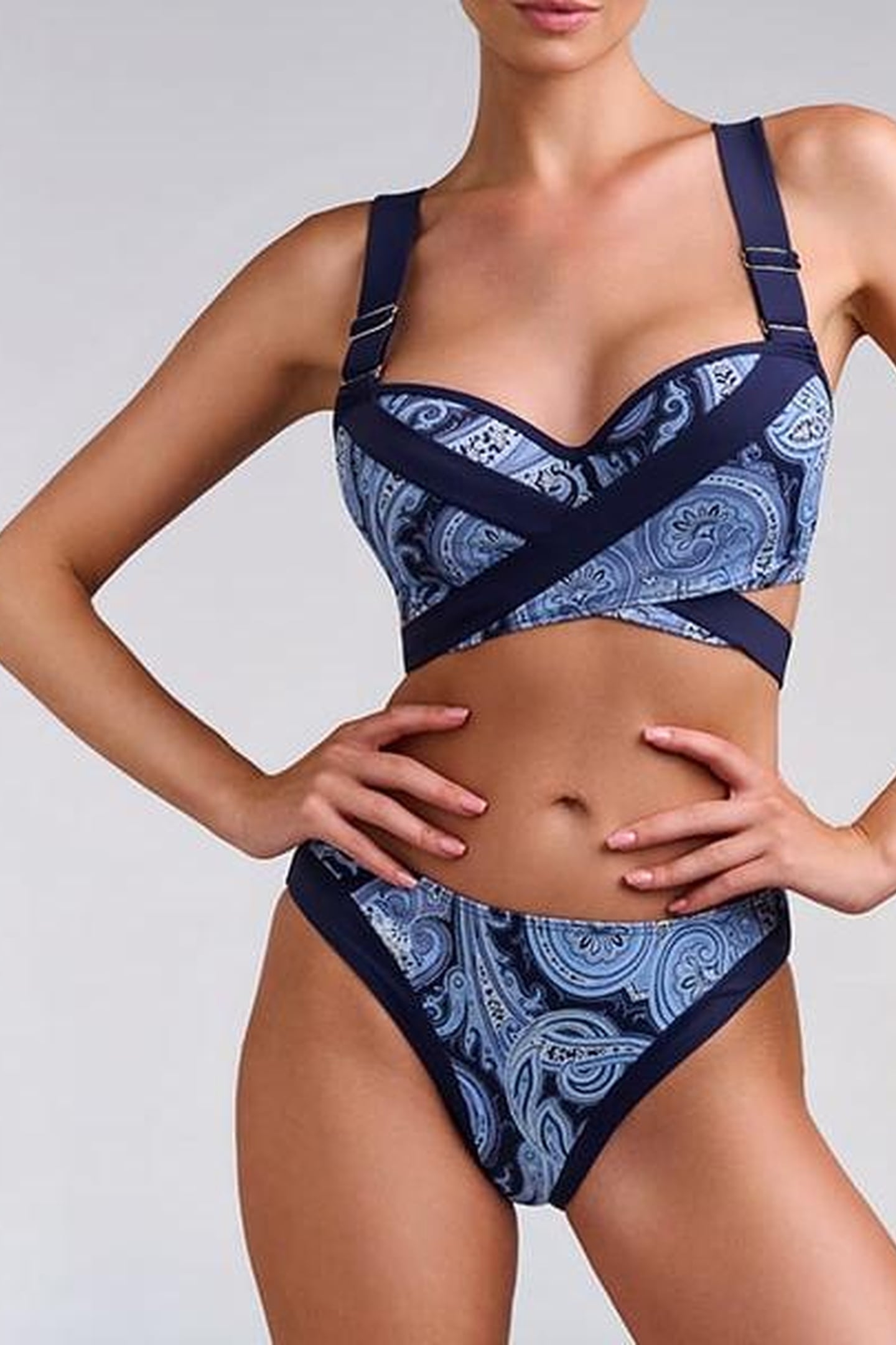 CACHE COEUR PAISLEY PRINT PLUNGE BALCONY BIKINI TOP 1