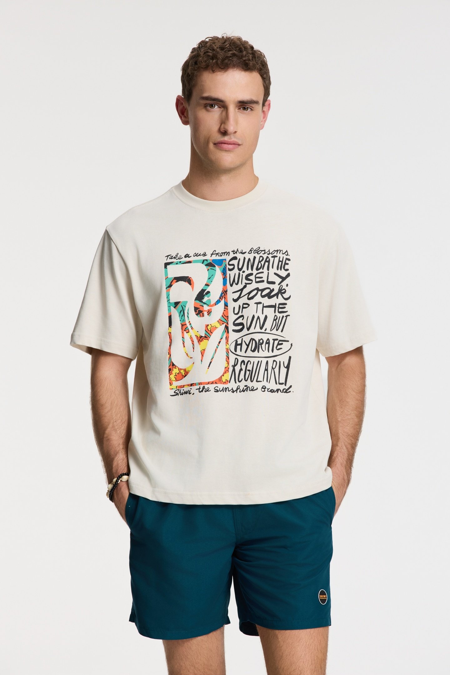 JAY OVERSIZED T-SHIRT FLOWER BLOCK BEIGE 3