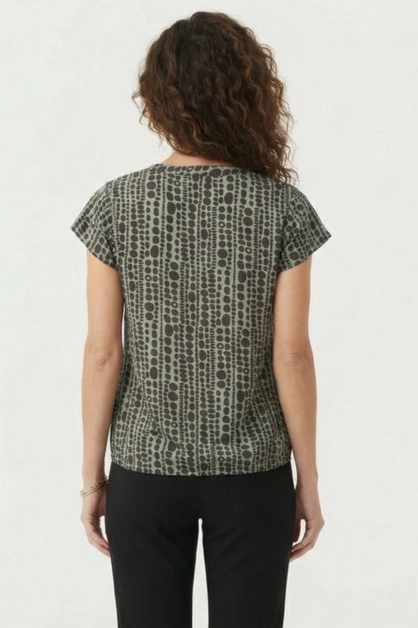 BLOUSE FLARE IN GRANITE GREEN WITH DOTS IS A ROW PRINT 2