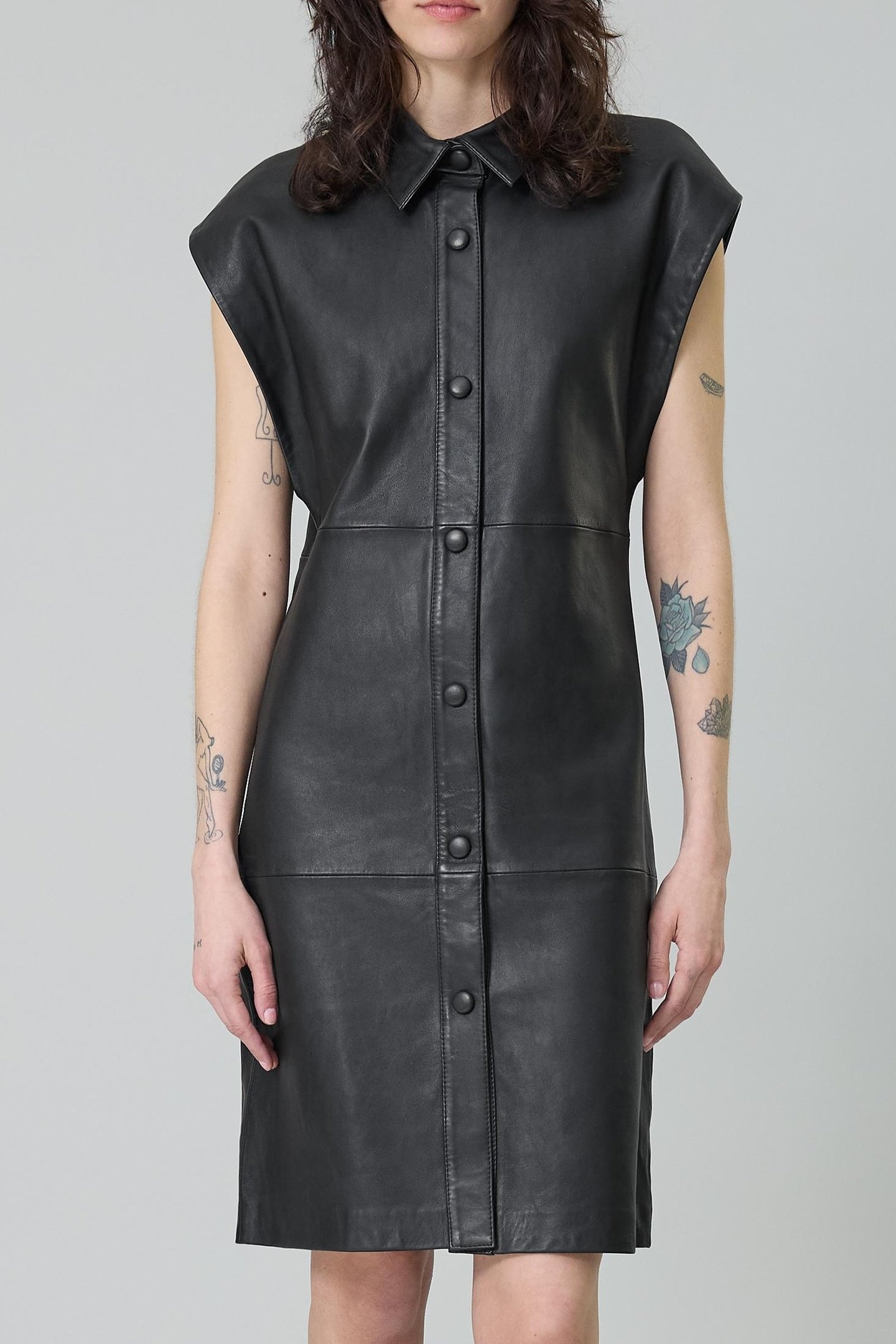 PURE EDITION-BLACK LEATHER SLEEVELESS DRESS 2