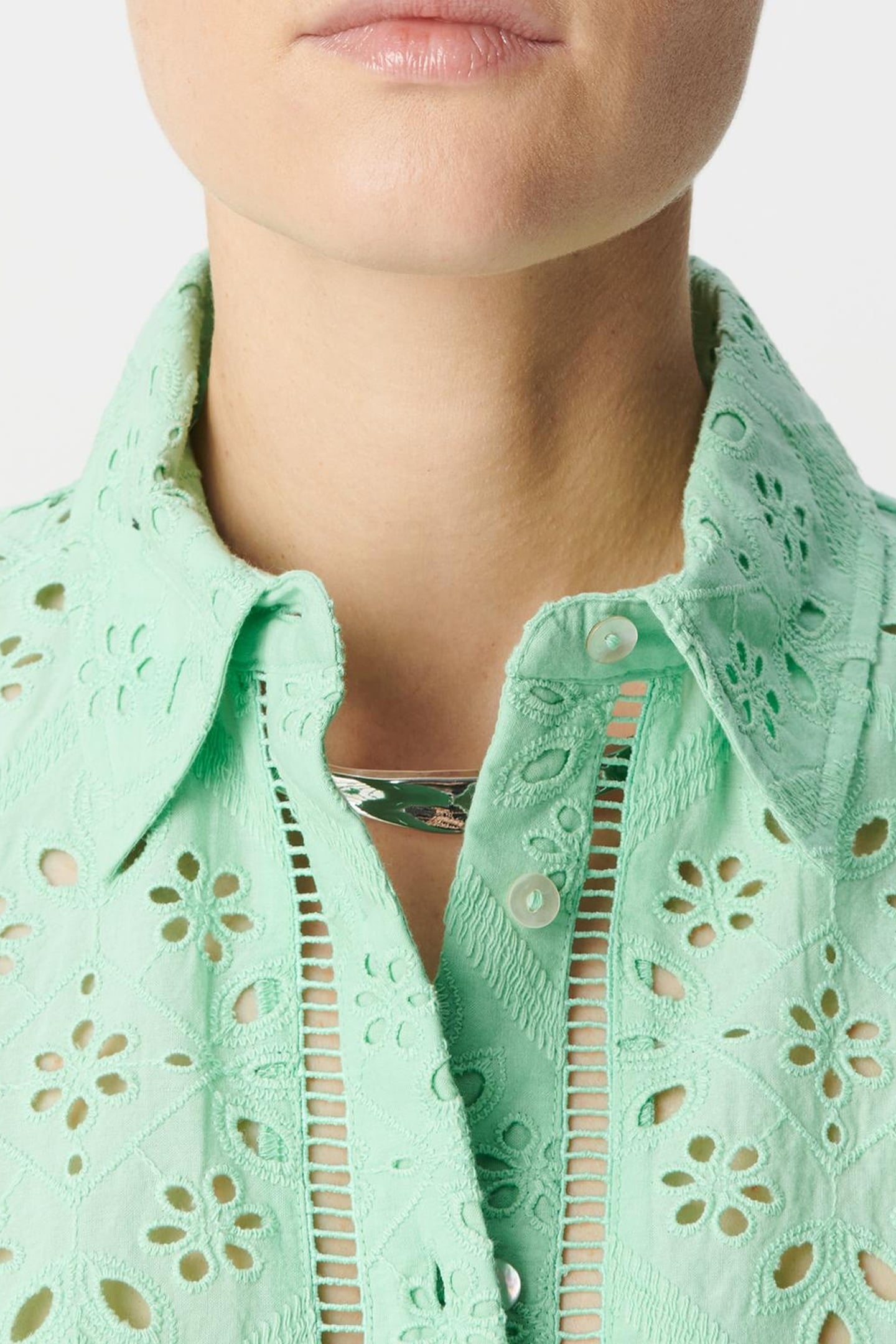 GREEN ORGANIC COTTON EYELET EMBROIDERY SHIRT 5