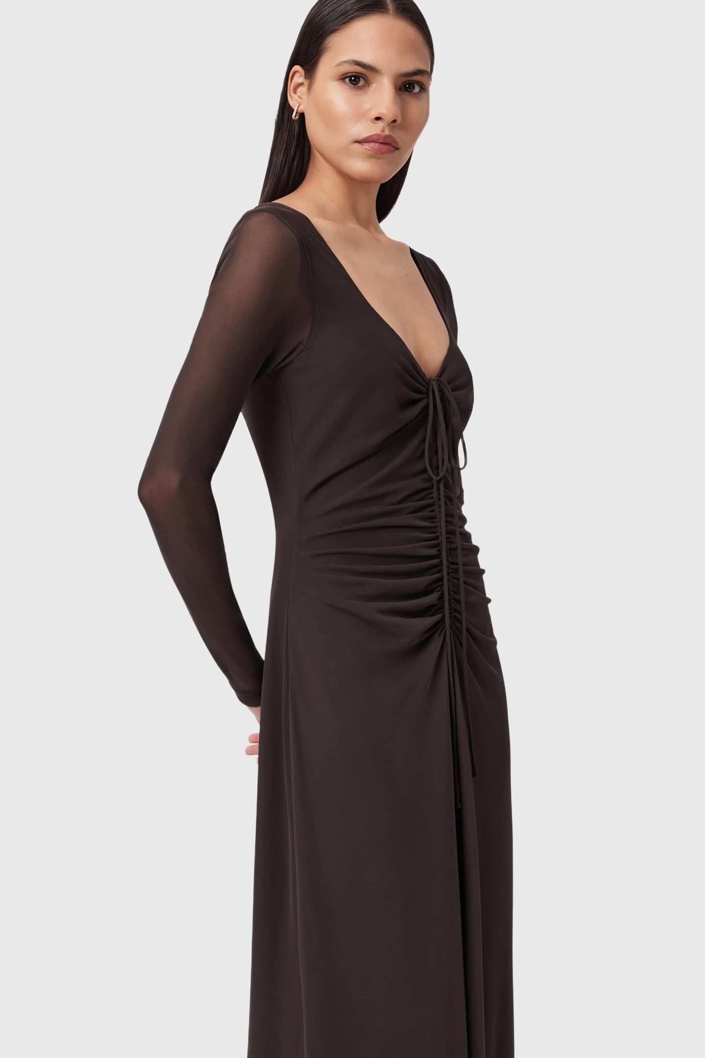 GABBY LS MESH DRESS BOTTLE BROWN 3