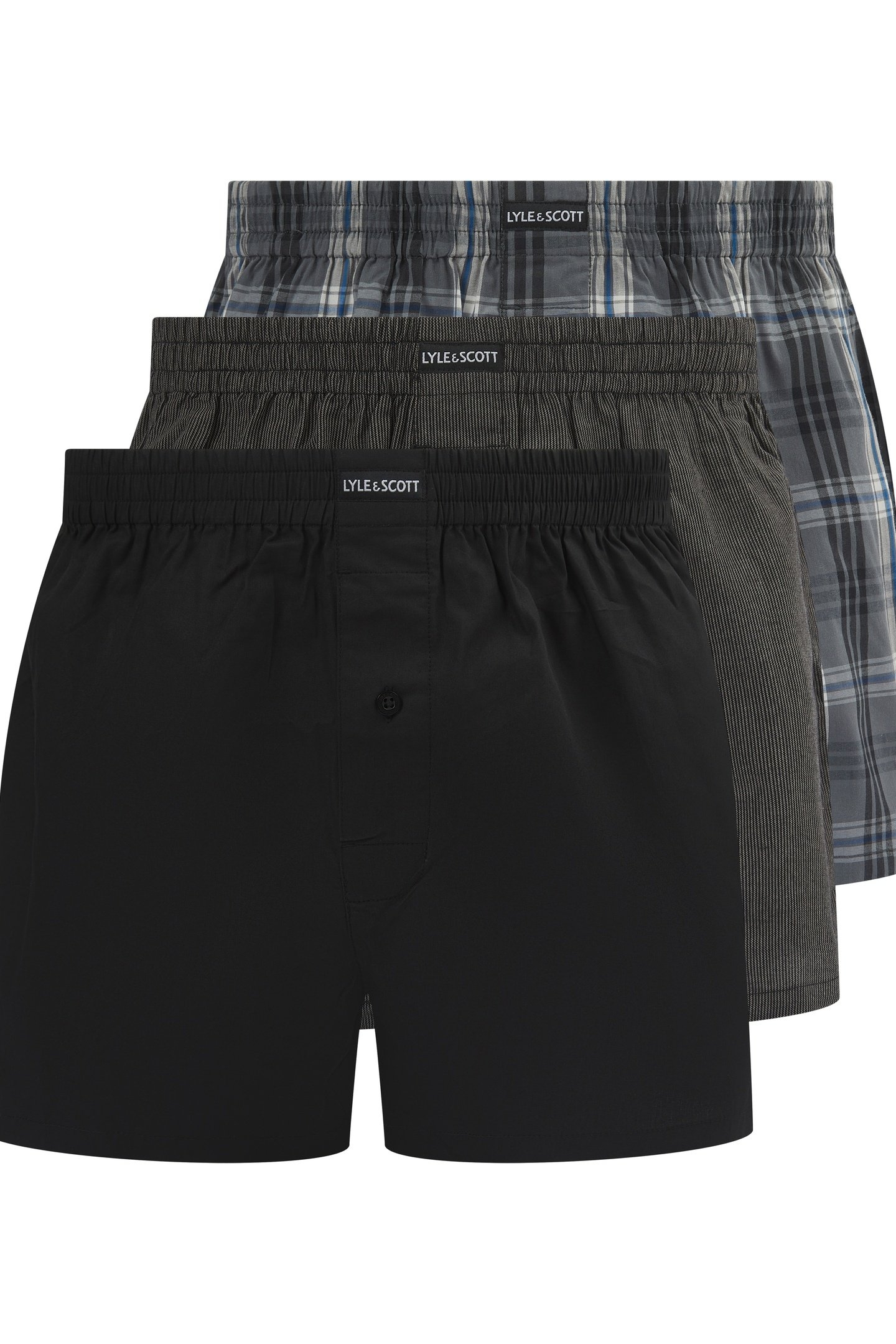ROBINSON 3 PACK COTTON BOXER SHORTS CHECK/BLACK/STRIPE 1