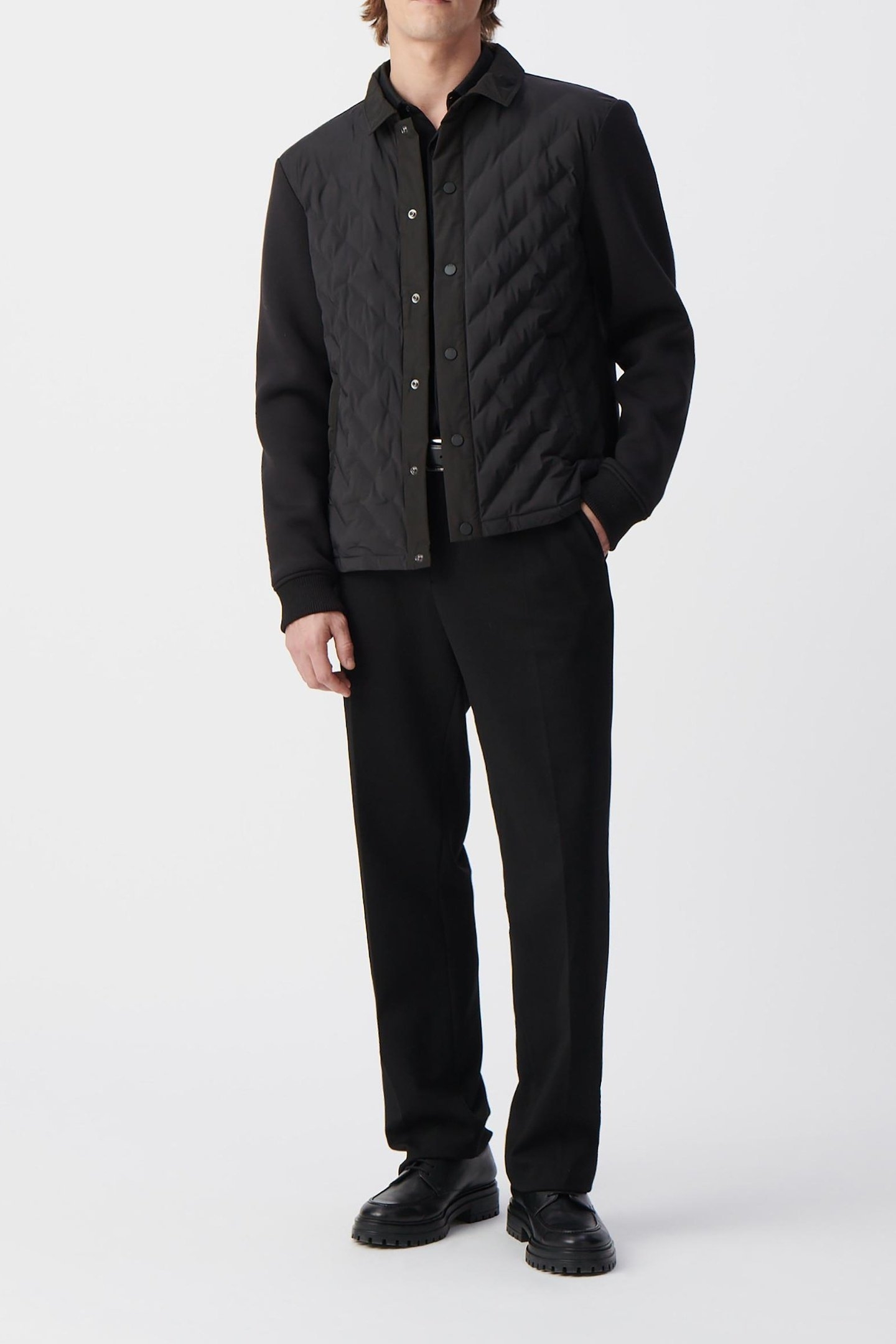 BLACK NYLON TWO-FABRIC LIGHT PADDED JACKET 1