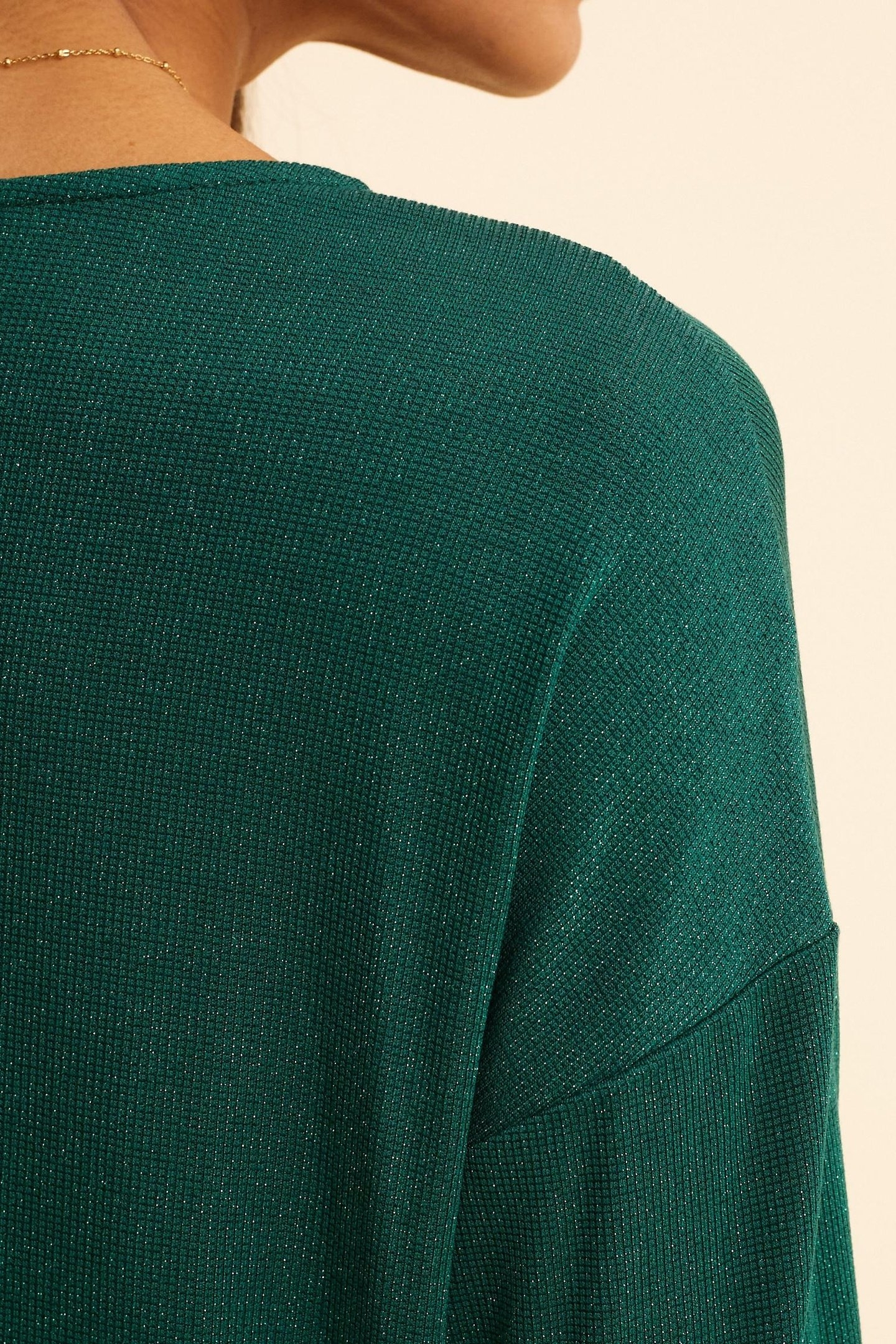 GREEN LUREX WAFFLE KNIT T-SHIRT GREEN 6