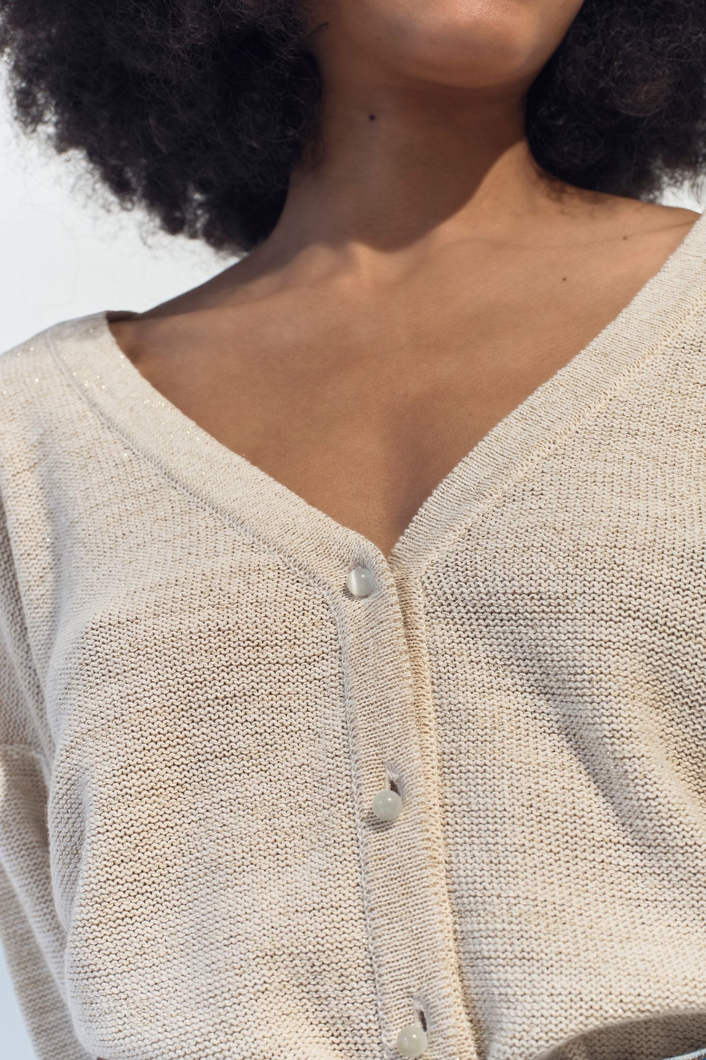 TINA - BEIGE KNIT LUREX CARDIGAN WITH V-NECK 7