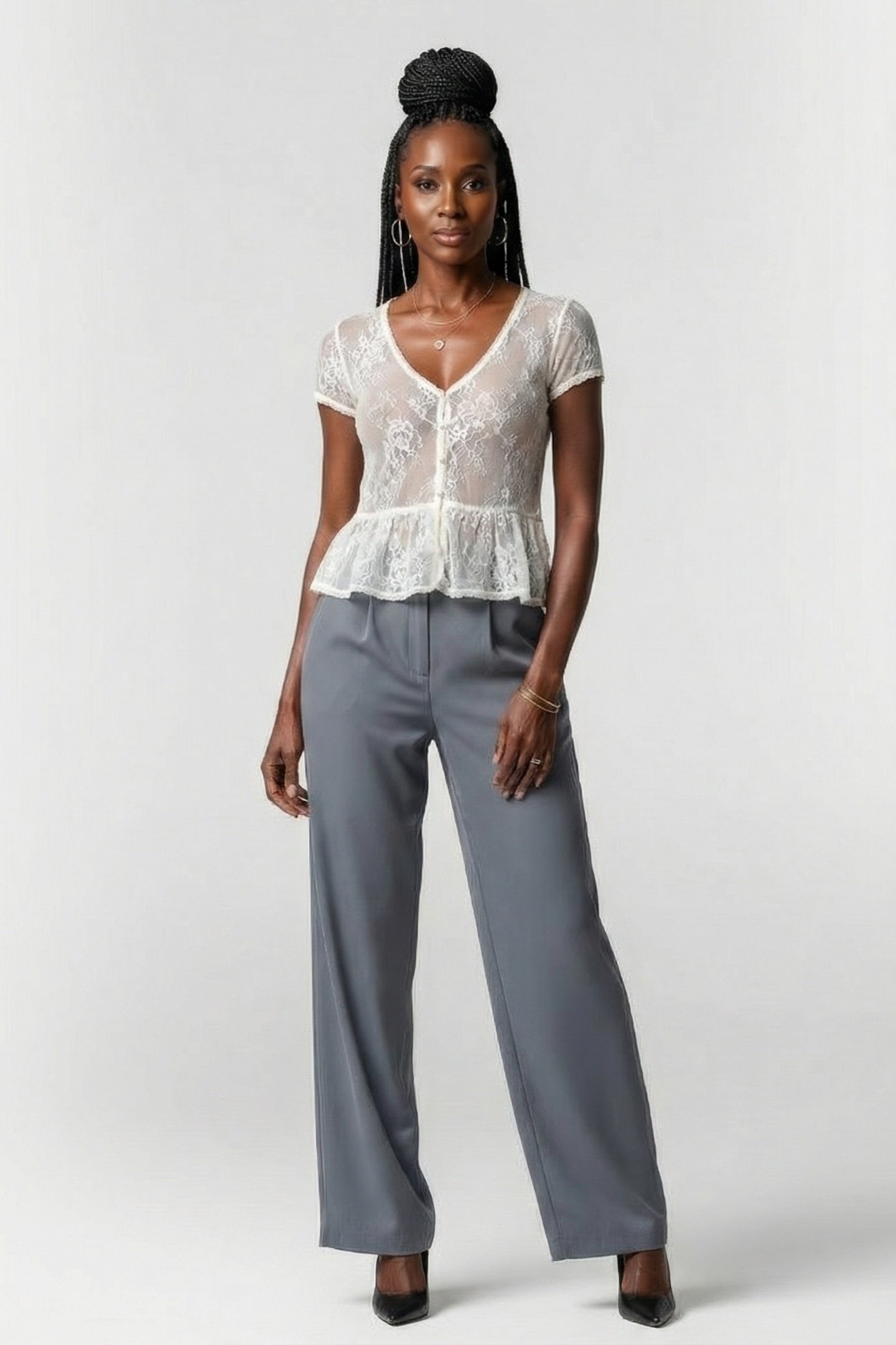 BUTTON THRU LACE TEE ANCIENT WHITE 1