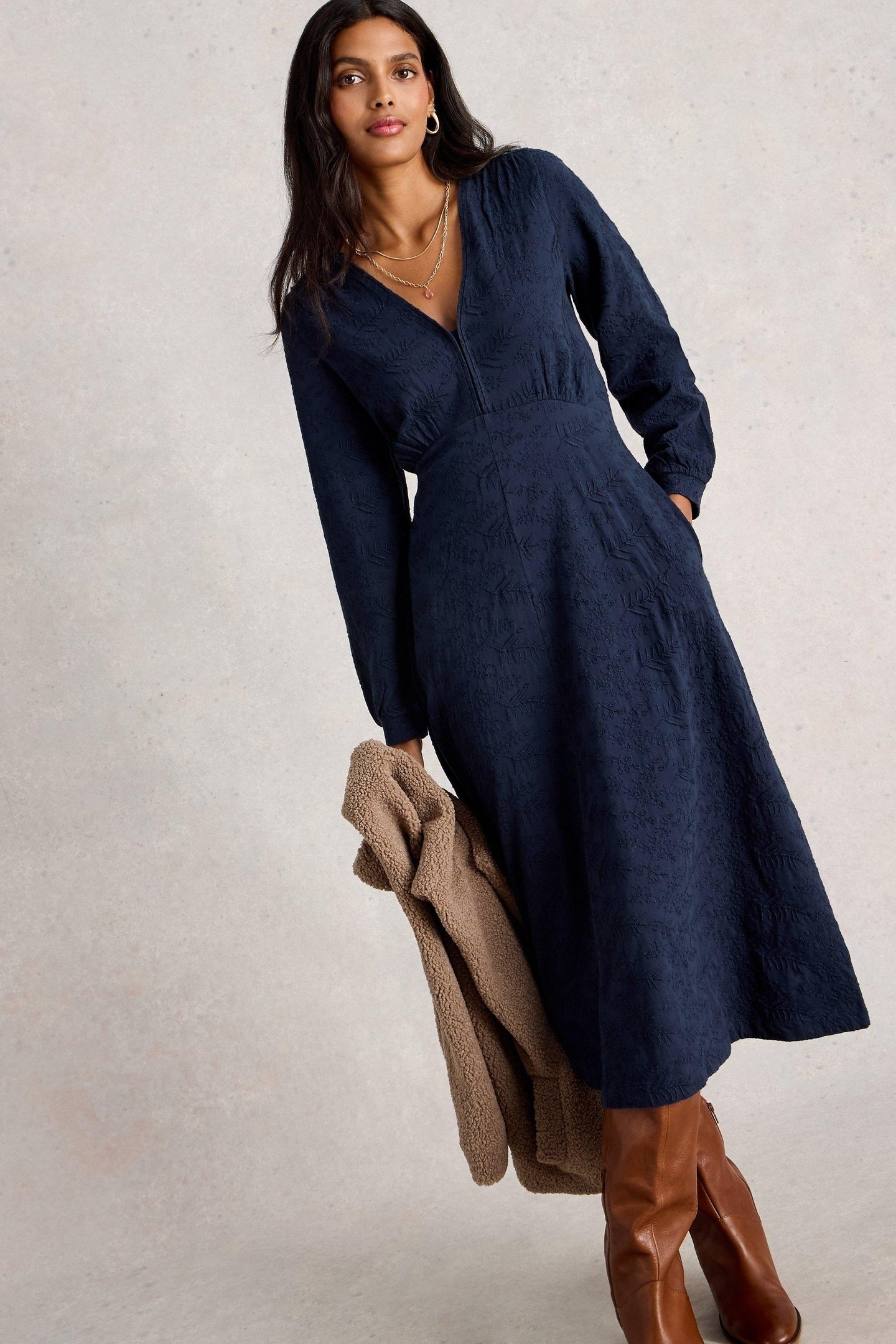 MEGAN EMBROIDERED JERSEY DRESS DARK NAVY 2