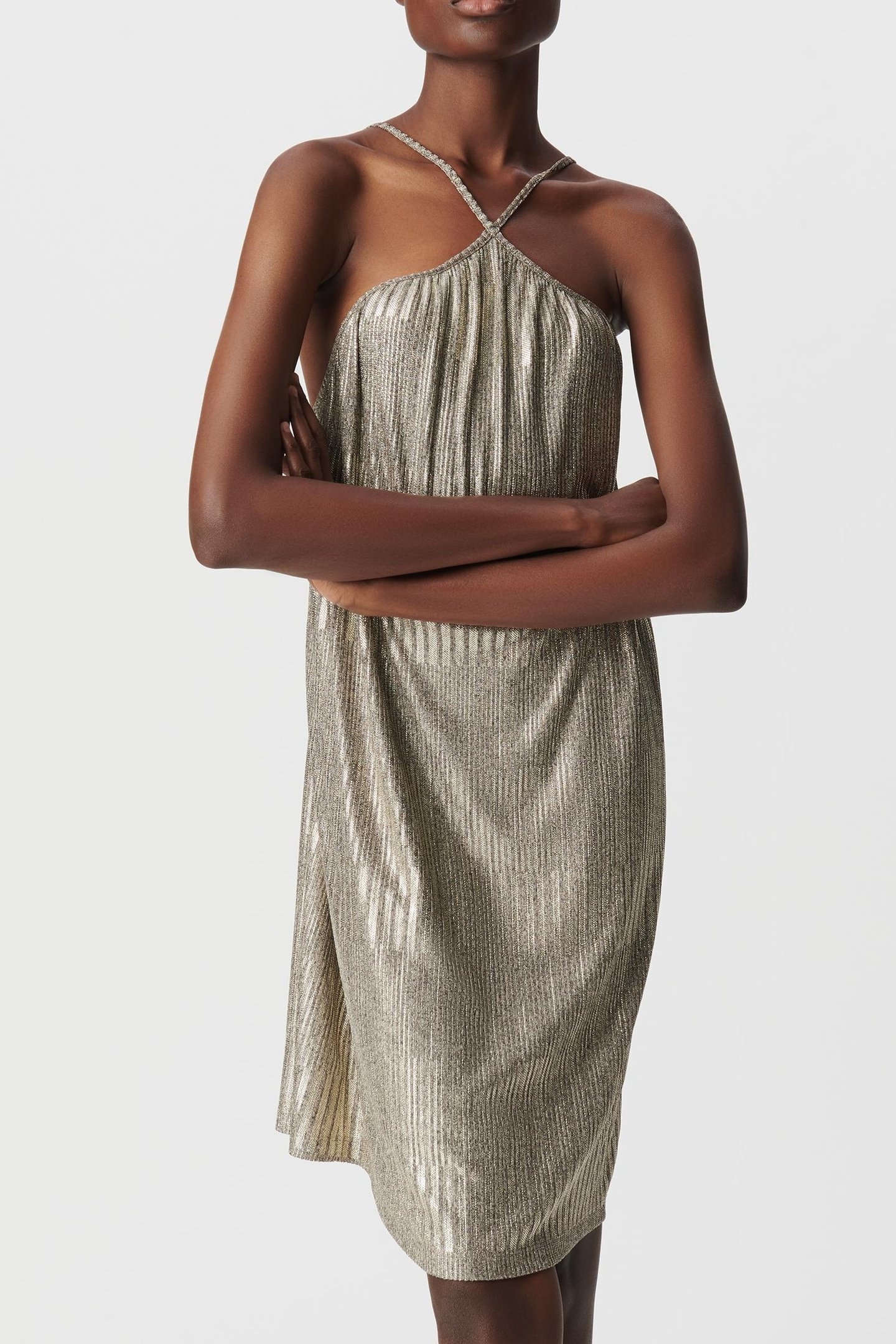 GOLD RIBBED METALLIC KNIT DRESS 2