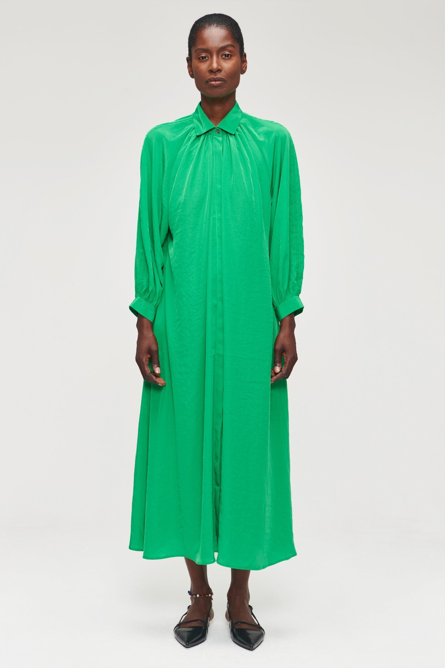 TECHNOSILK GATHERED DRESS VIVID GREEN 1