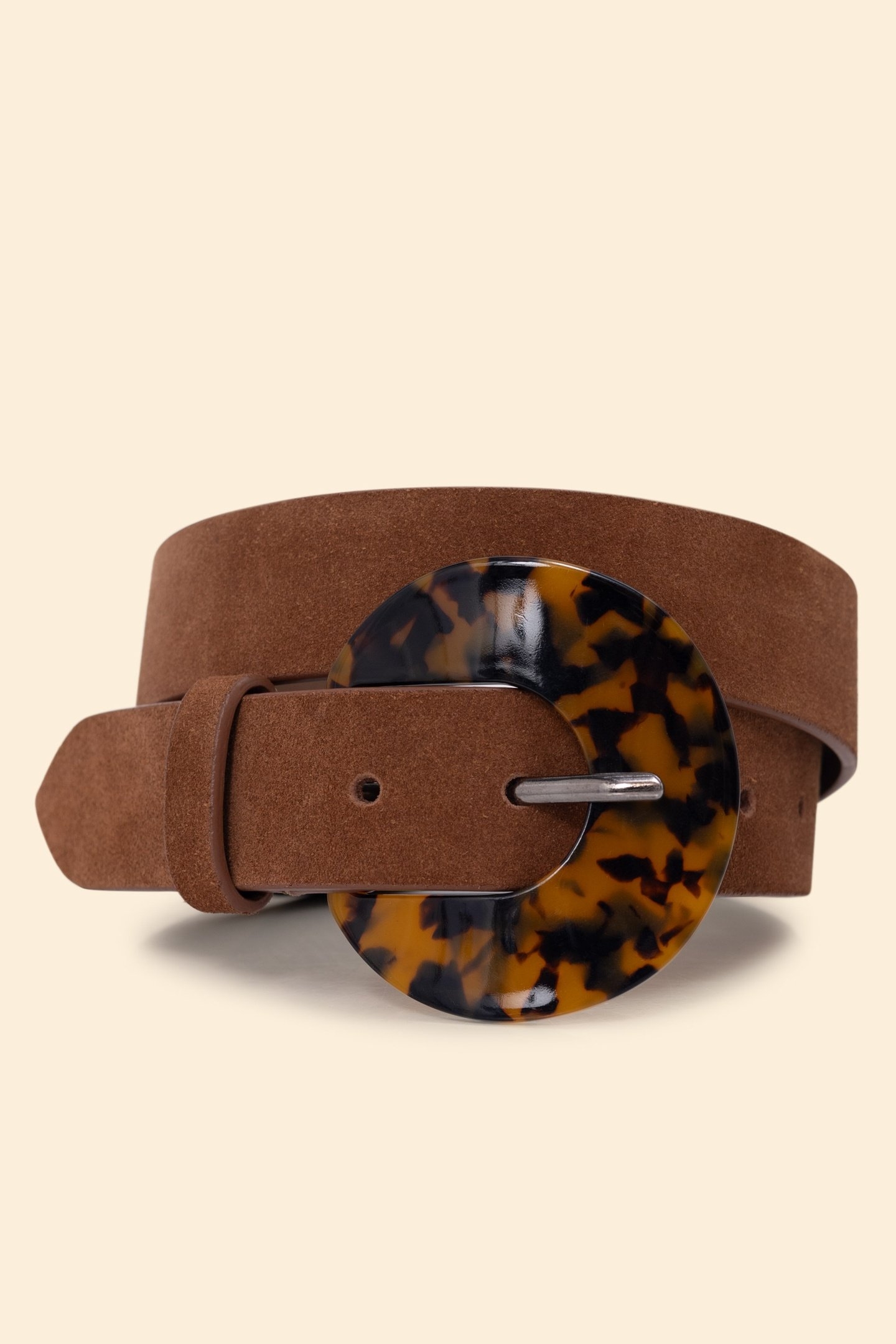 CAMEL LEATHER VELOUR BELT WITH TORTOISESHELL BUCKLE CAMEL 1